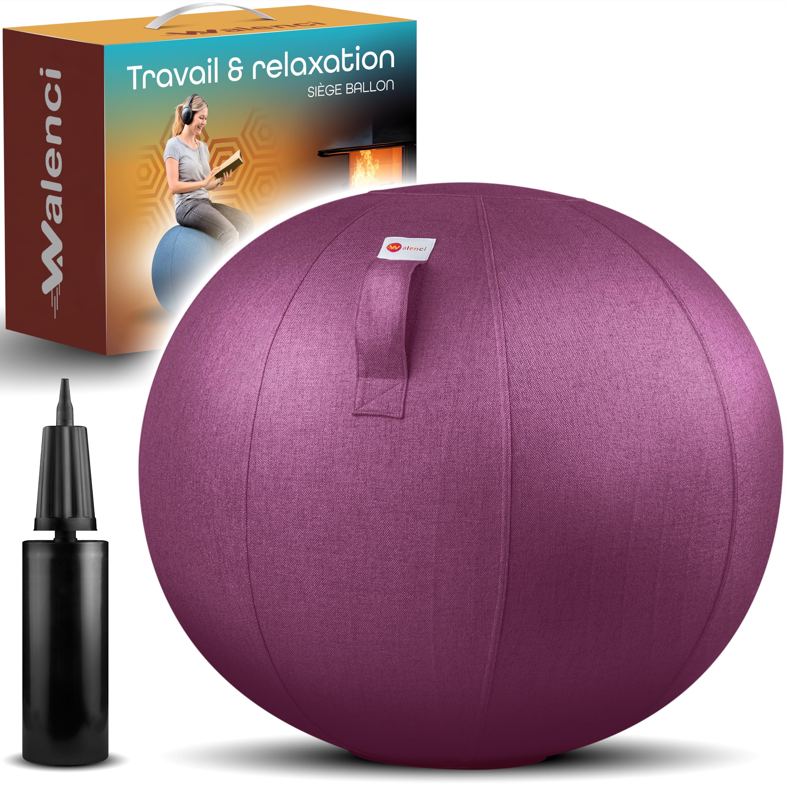 Ballon Siège Travail et Relaxation Chaise de Bureau Ergonomique, Chaise Ballon,Confort Teletravail et Gaming,Ideal Bureau Assis-Debout, Housse Textile Premium (Violet, 75)