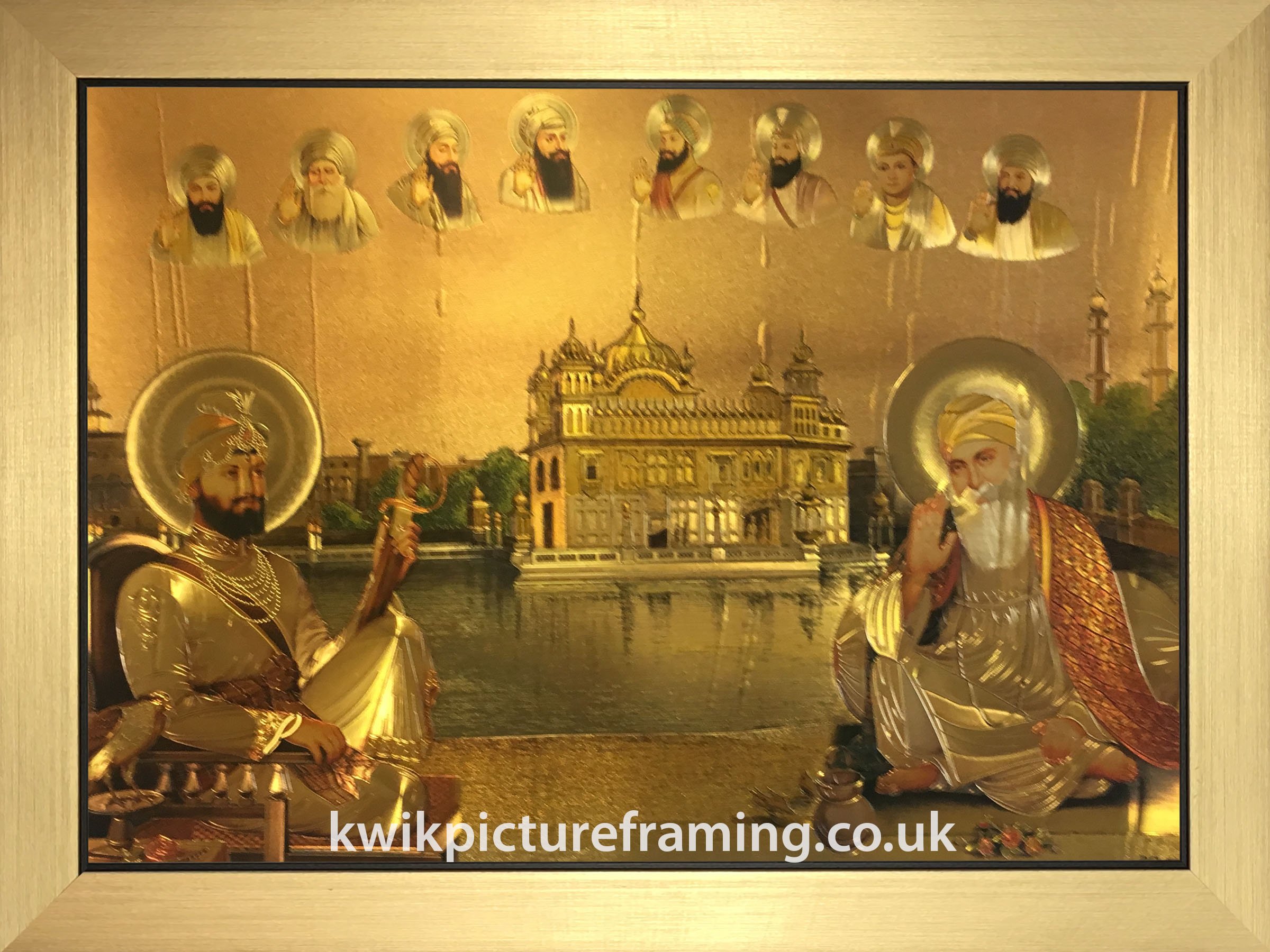 Kwik Picture Framing Ltd Gold Ten Sikh Gurus In En Temple Harmandir Sahib In Size - 16 X 12 | Frame