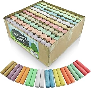 Sidewalk Chalk Set – Pack of 120 Multi-Color Jumbo Street Chalks – 10 Bright & Cheerful Colors – Nontoxic, Washable Tapere...
