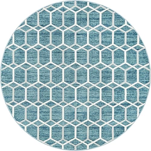 Miniatura 15 de Unique Loom Matrix Trellis Collection - Alfombra de área (8 pies, redonda, azulmarfil)