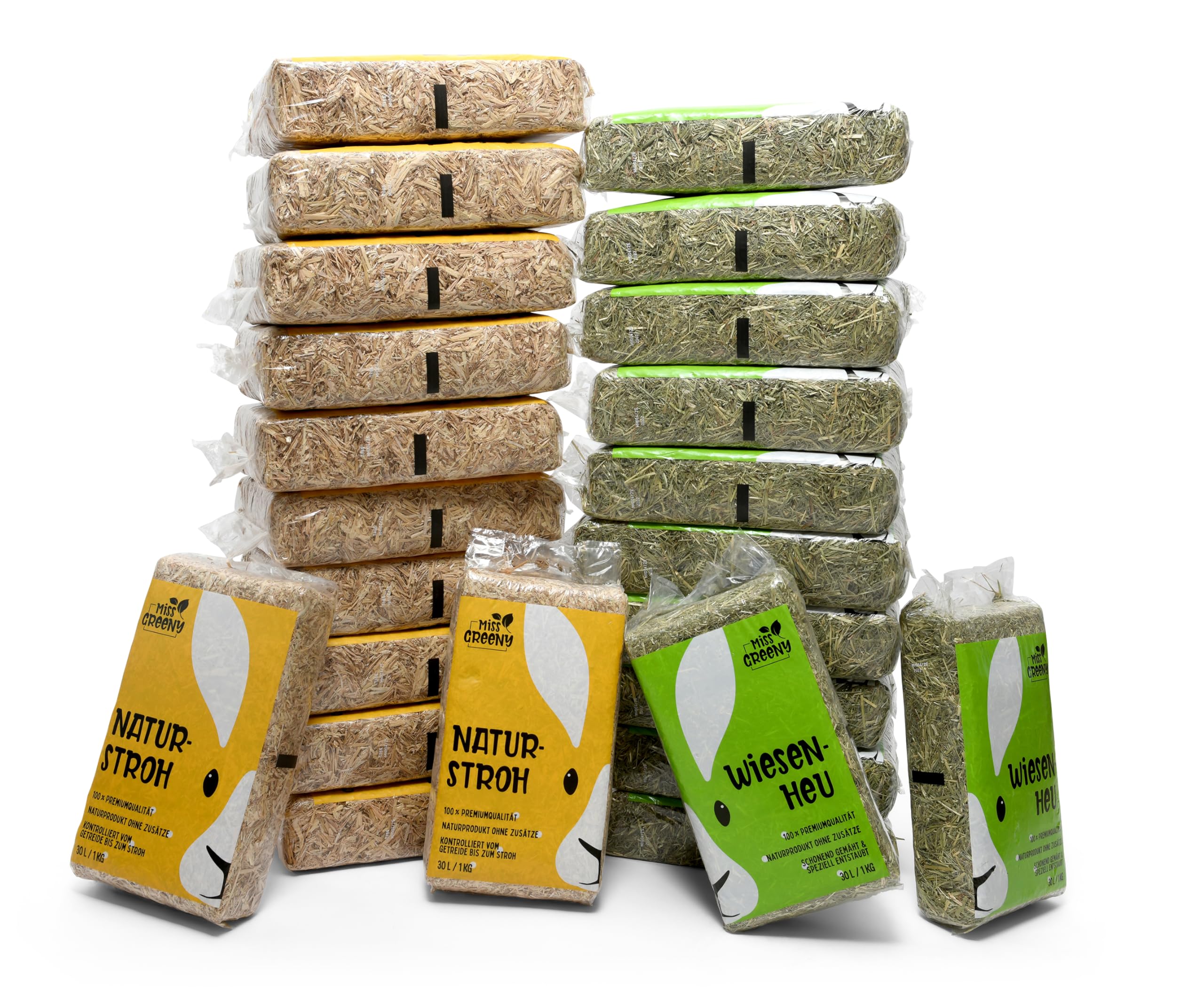 12kg Wiesenheu und 12kg Natur-Stroh - in Handlichen 1kg Beuteln