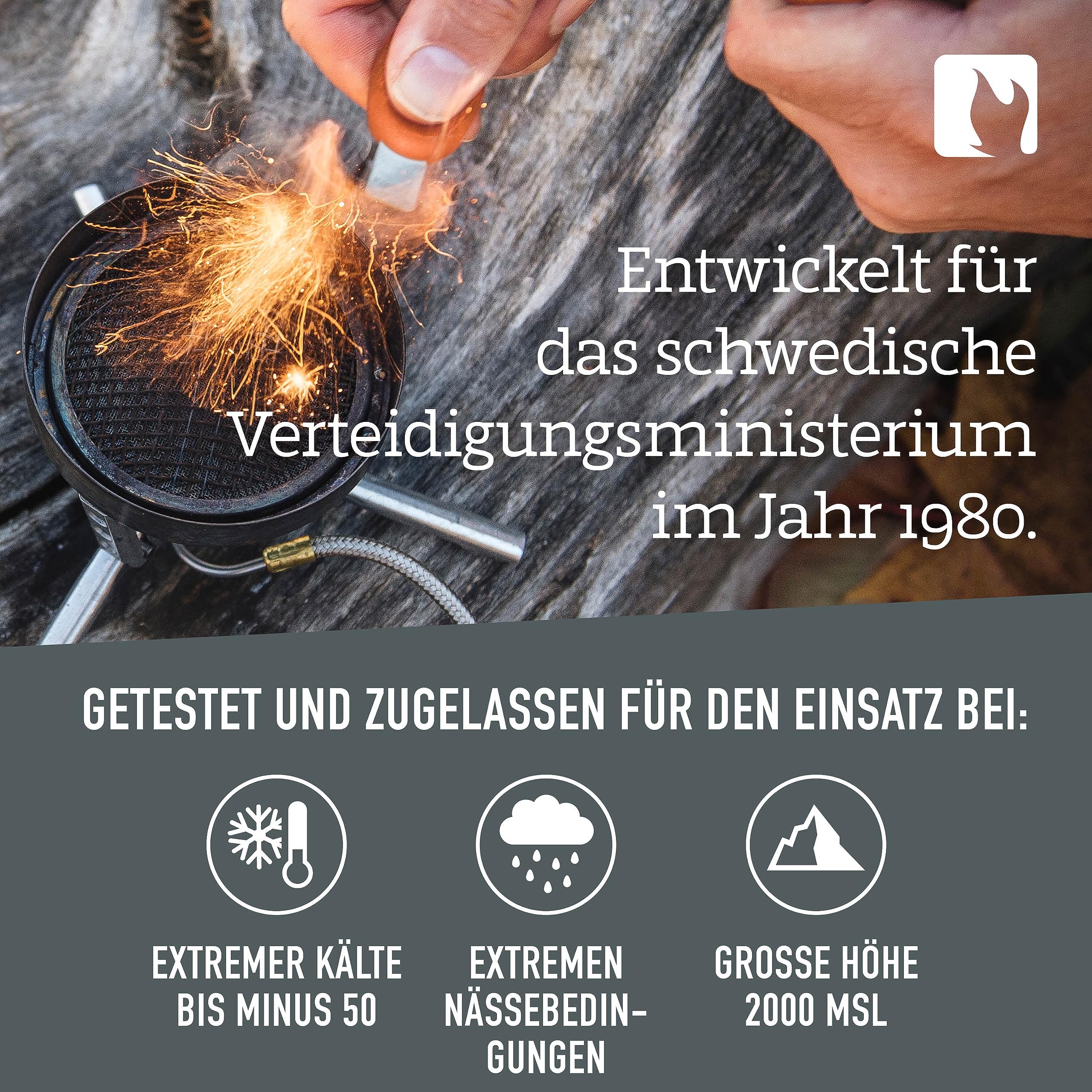LIGHT MY FIRE Feuerstahl Outdoor Army, 10 mm, 12000 Zündungen, 2-in-1 mit Notfallpfeife, Feuerstahl XXL Survival Gadget Feuerstein Feuerzeug, Ewiges Streichholz mit Bio-basierter Kunststoffgriff