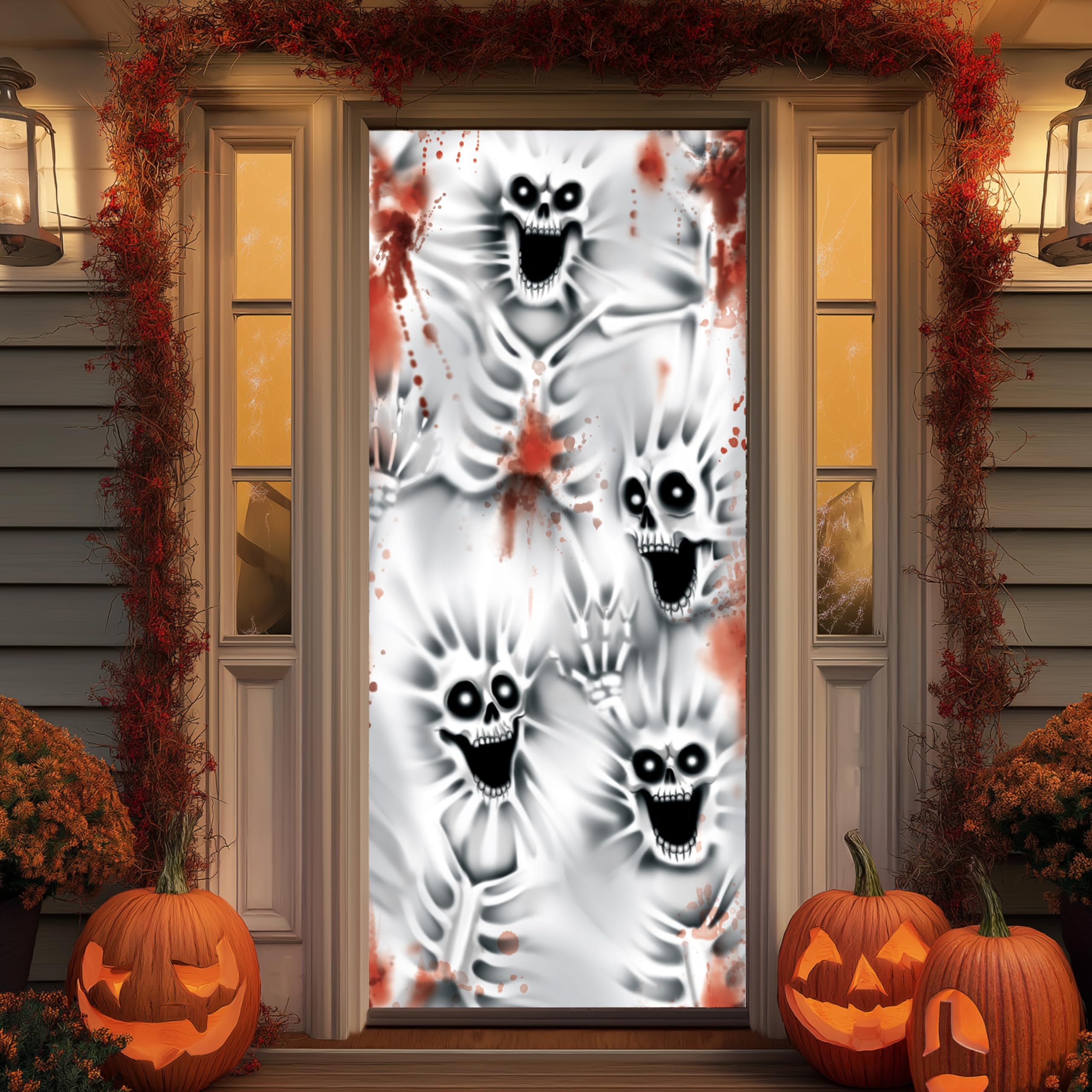 JOYIN 30”x72” Halloween Door Cover Decorations Indoor Creepy Skeleton, Haunted House Stickers Party Supplies Favors Garage Window Wall