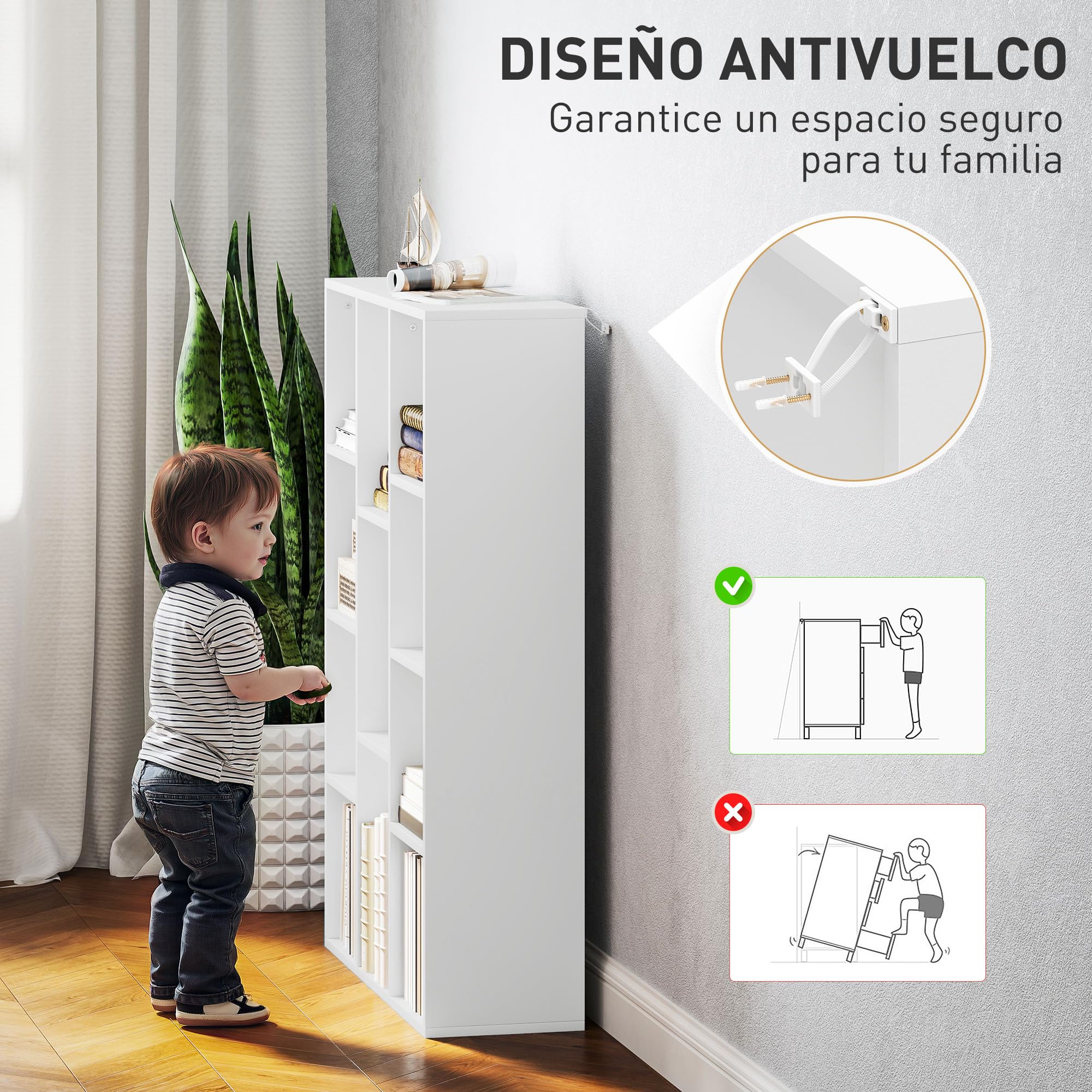 HOMCOM Librería de 4 Niveles con 11 Compartimentos 74,3x24x106 cm Blanco