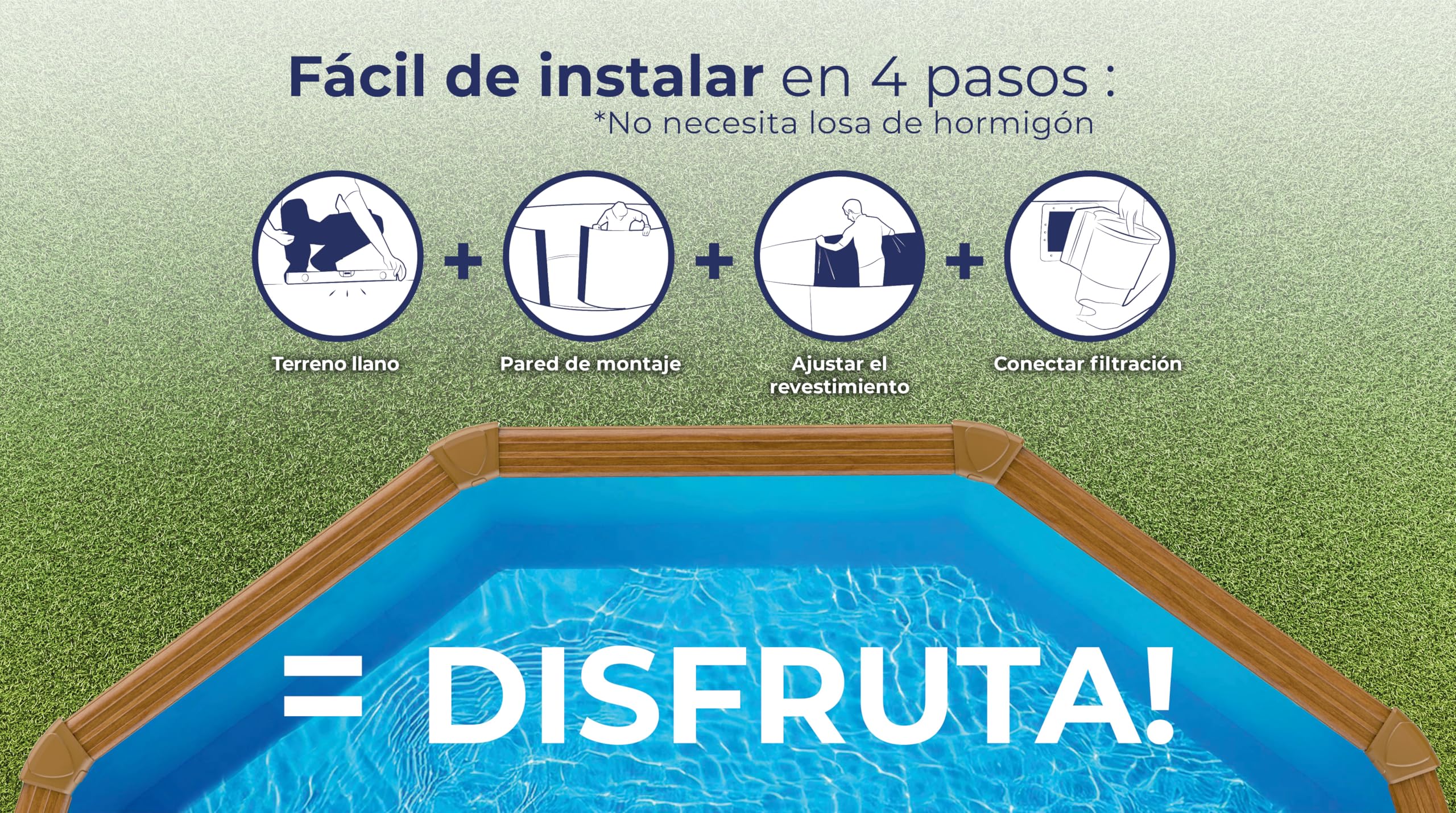 Piscina de Acero Elevada,Ovalada con Aspecto Madera. Piscinas Desmontables para Jardín. 610 x 375 x 120 cm - Piscina Gre KIT610W Pacific.