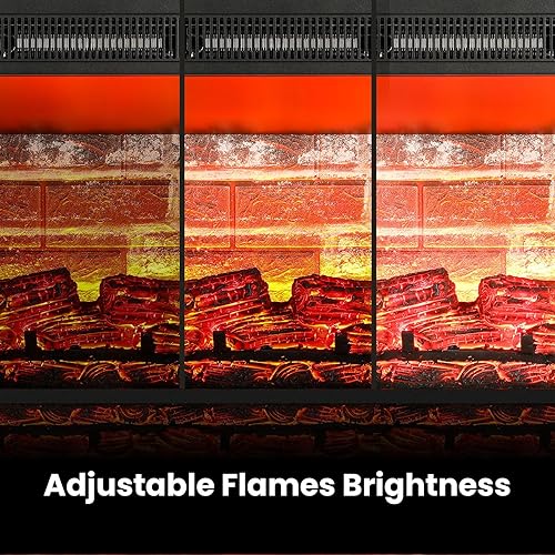 Miniatura 7 de LGHM Chimenea eléctrica de 44 pulgadas con chimenea, calentador de estufa de leña portátil independiente, efecto realista de llama bailarina 3D y
