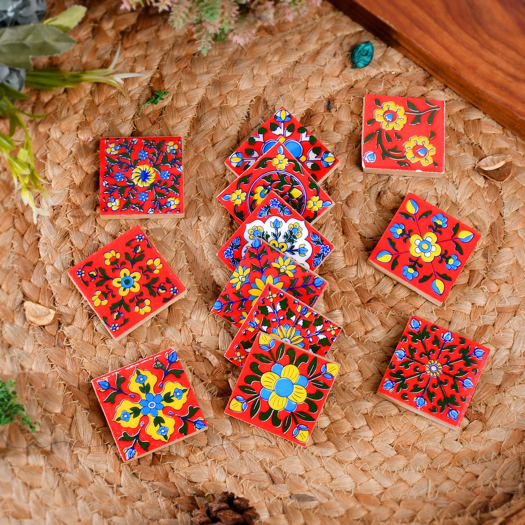 2x2-inches Blue Pottery Home Decorative Ceramic Tiles Mosaic Tiles Mexican Tiles (Red Set of 12)