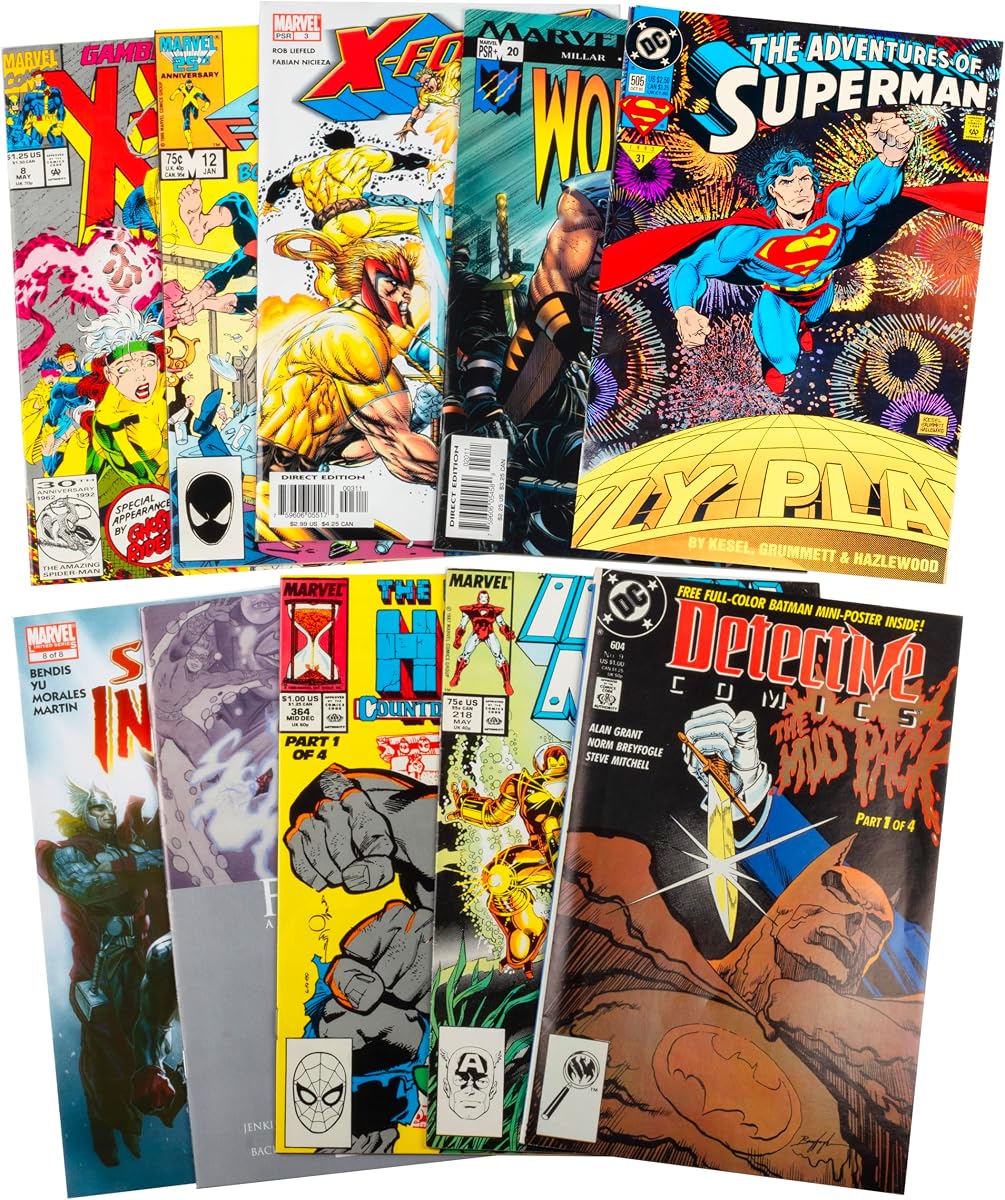 Ultimate DC y Marvel Comic Book Value Gift Set - 20 cómics diferentes (10 DC, 10 Marvel) - Todos diferentes - Apto para niños y adultos sin duplicados ni rellenos inapropiados para cualquier fanático de novelas gráficas o superhéroes