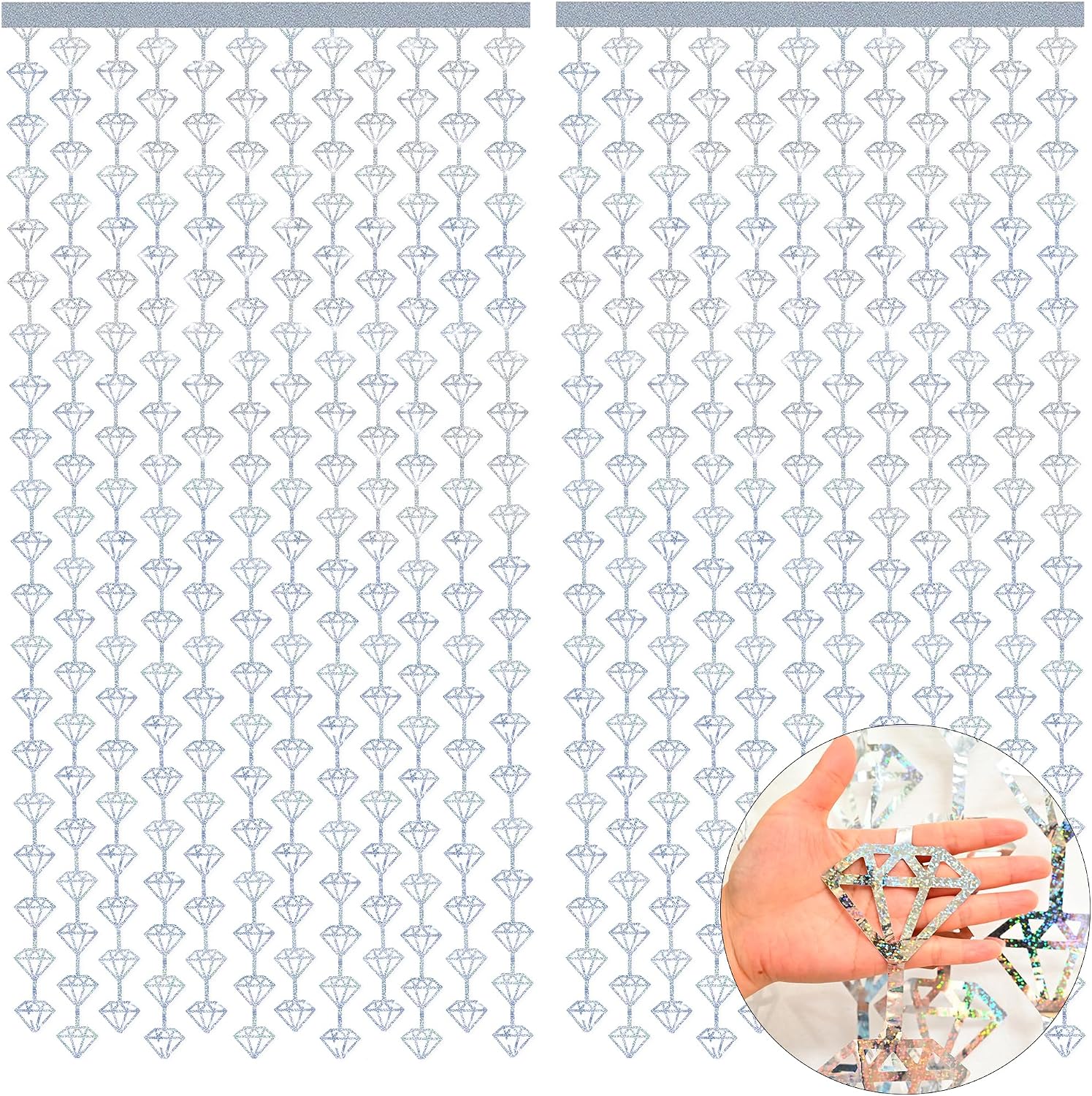 KatchOn, Holographic Silver Foil Diamond Curtains - Pack of 2 | Diamond Party Decorations | Silver Diamonds Garland, Denim and Diamonds Party Decorations | New Years Eve Party Supplies 2026