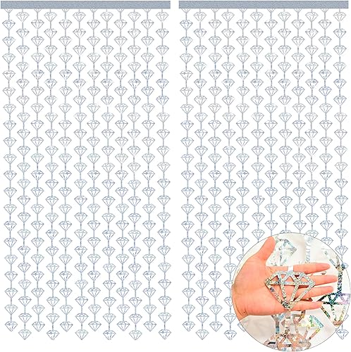 Miniatura 2 de KatchOn, Cortinas holográficas de diamantes de aluminio plateado de 3.4 x 6.5 pies, paquete de 2 cortinas de fondo de diamantes  Guirnalda de