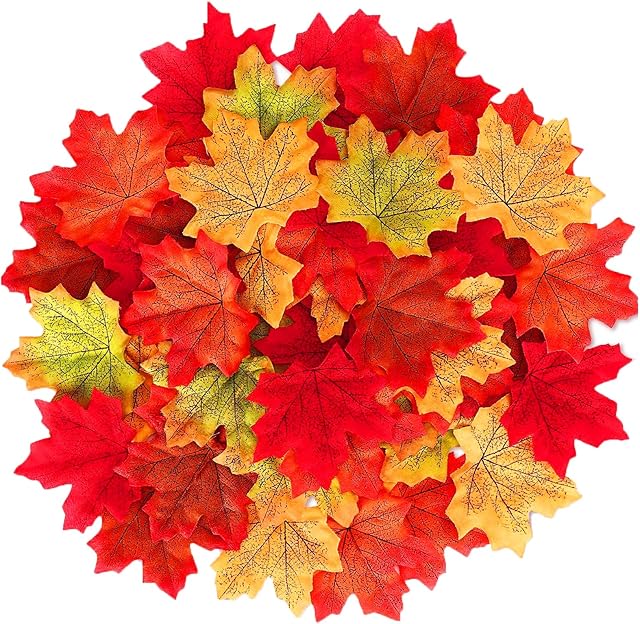 MSDADA 1100 Pcs Artificial Autumn Maple Leaves, Fall Autumn Maple Leaf, Silk Autumn Leaves Thanksgiving Decorations Halloween Christmas Weddings Autumn Havest Party Art Scrapbooking Decor