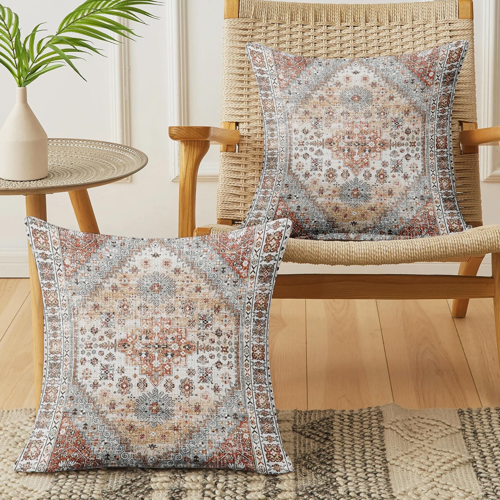 XPHZZL Pack of 2 Soft Decorative Cushion Covers 40 x 40 cm Square Throw Pillow Case Bohemian Style Pillowcases for Sofa Bedroom Outdoor Patio Garden Brown/Orange with Invisible Zipper - Image 3