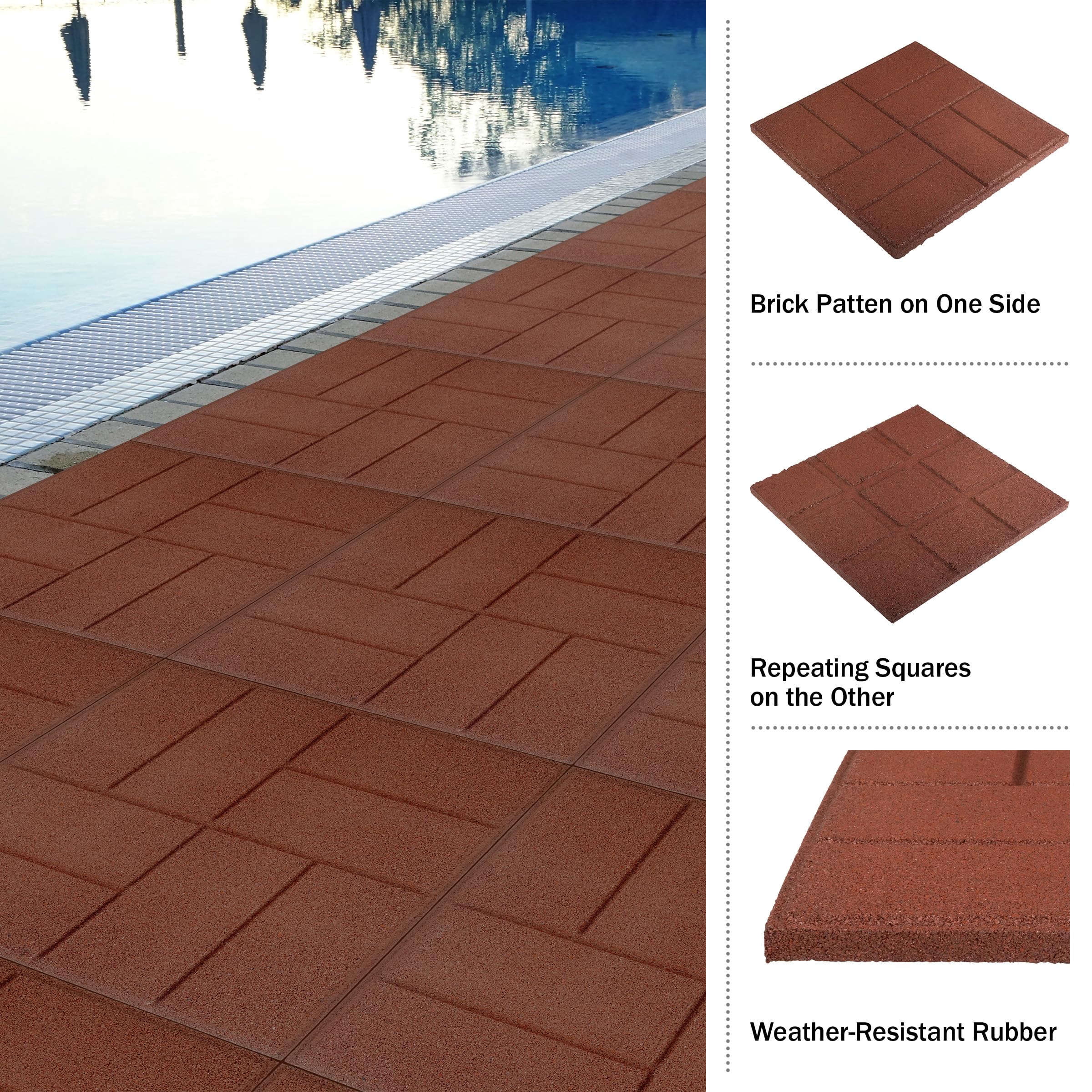 Pure Garden - Piastrelle per pavimenti esterni su entrambi i lati, in gomma, per patio, giardino, balcone o capannone, confezione da 8 pezzi (rosso)