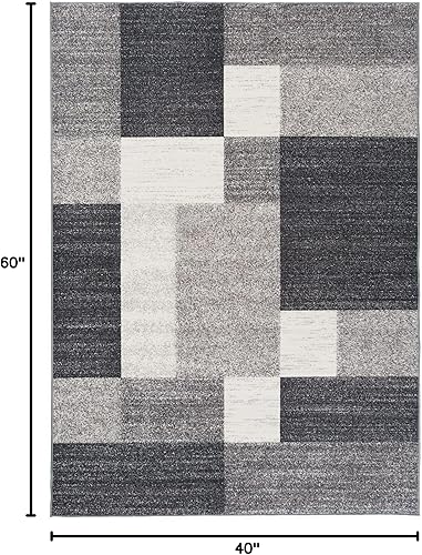 Miniatura 2 de Alfombra con diseño moderno de cuadros (antideslizante), color gris