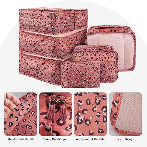 Miniatura 4 de Vercord Juego de 7 organizadores de viaje de malla para equipaje cubos con sujetador y ropa interior y bolsa para zapatos - Leopardo rosa