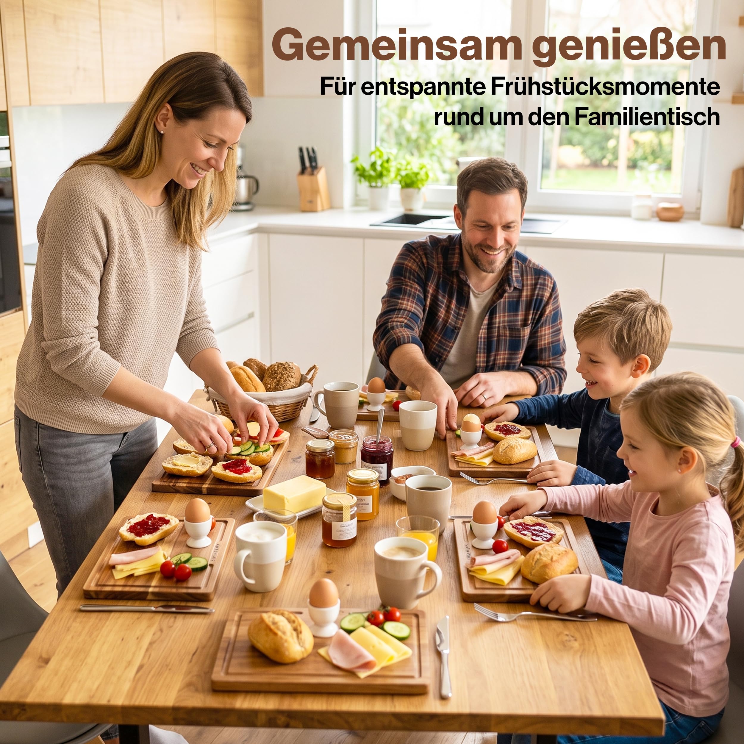 EDELHAUS Frühstücksbrettchen 5er Set, Schneidebrett Holz Akazie 23x16 cm