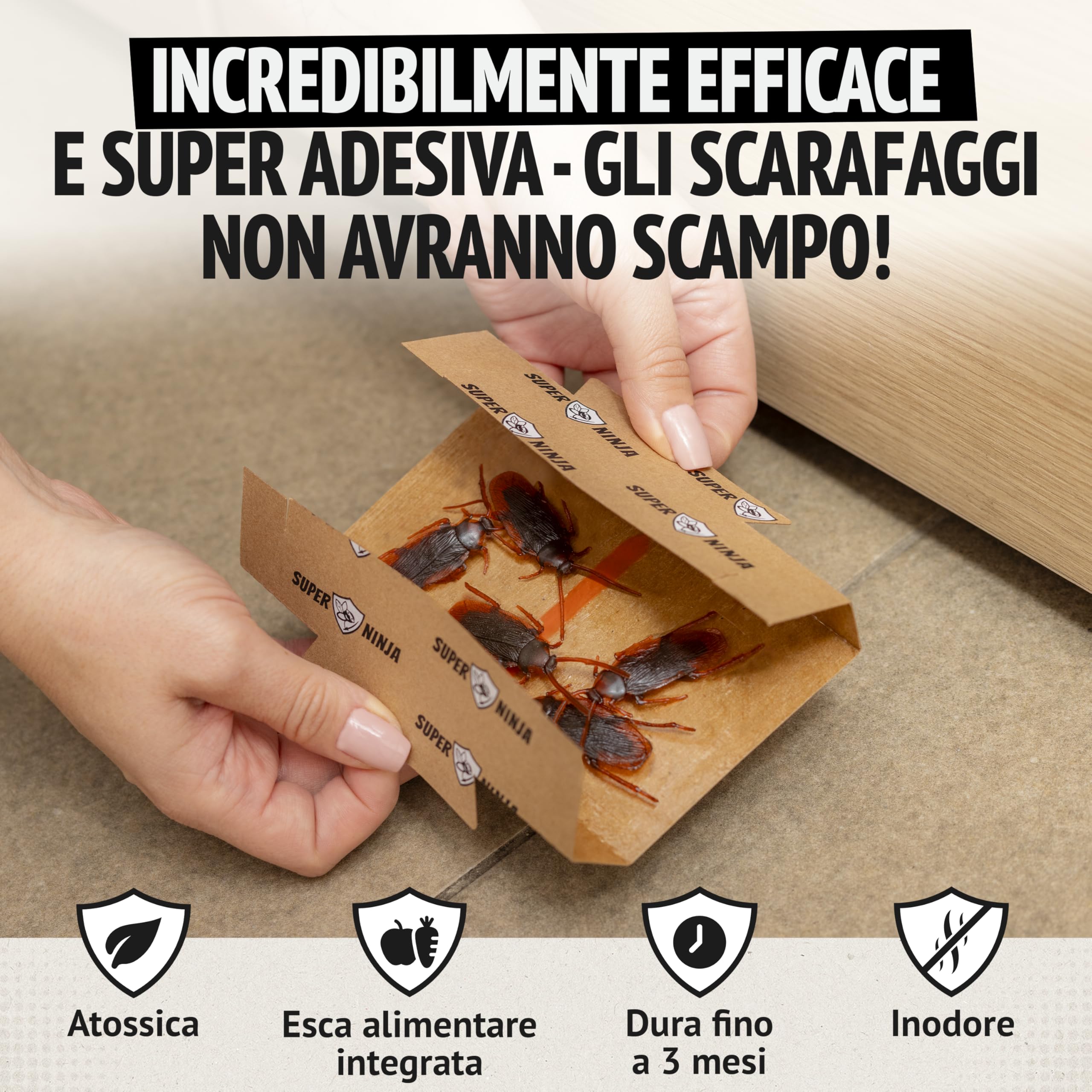 Trappole per Scarafaggi Non Tossiche – 12 Pezzi con Colla e Attrattivo, Sicure per Disinfestazione