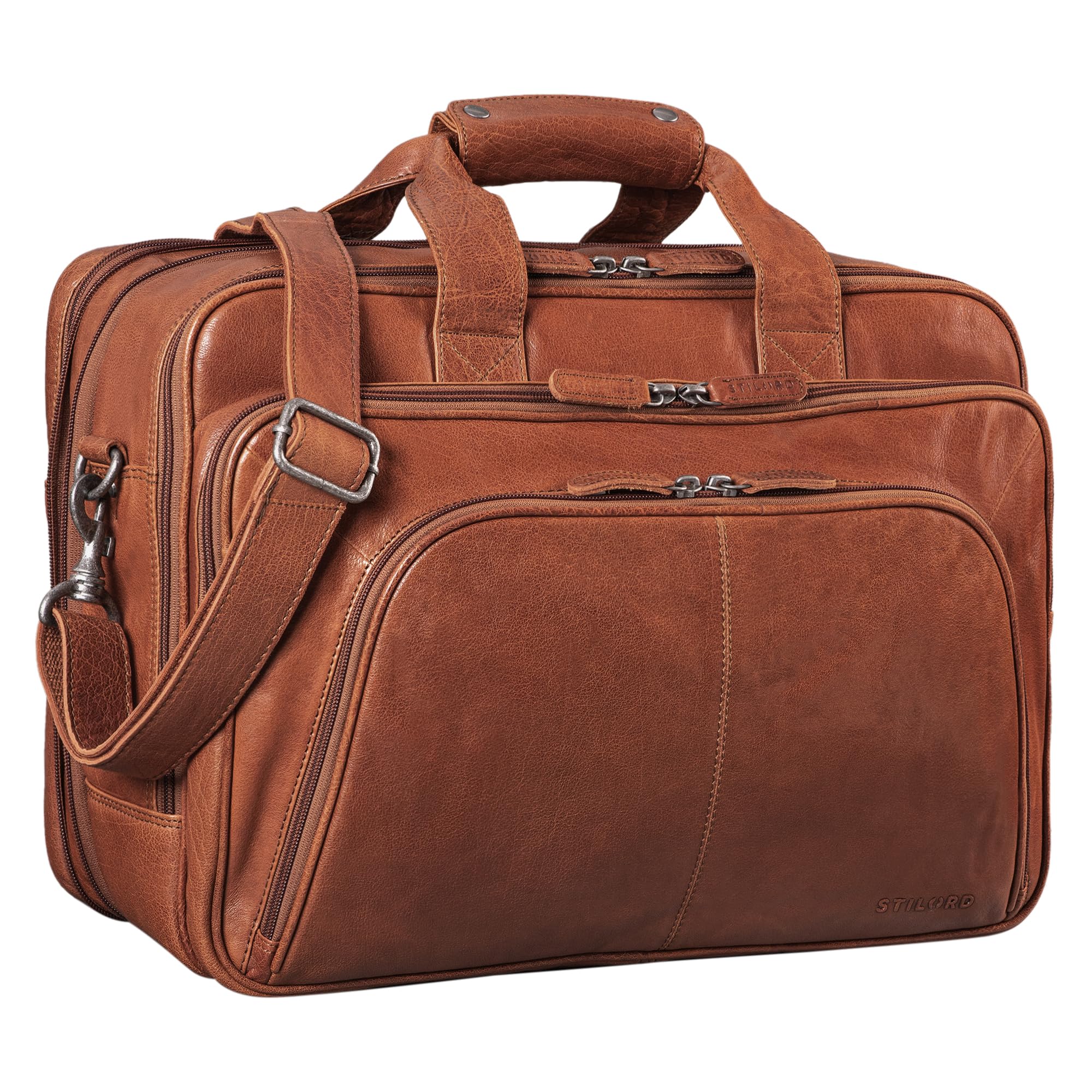 STILORD Calisto XL Sac de Travail en Cuir Vintage pour Enseignant - Porte-Documents, Sacoche d'affaires pour Ordinateur 17' en Cuir Véritable Couleur:maraska - Marron