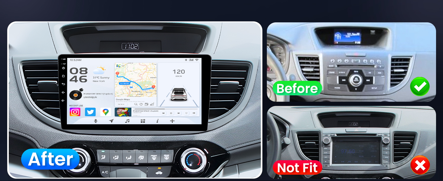 Android Car Stereo For Honda CR-V 2012-2016 - 9" Touchscreen, Wireless CarPlay, Android Auto, Backup Camera