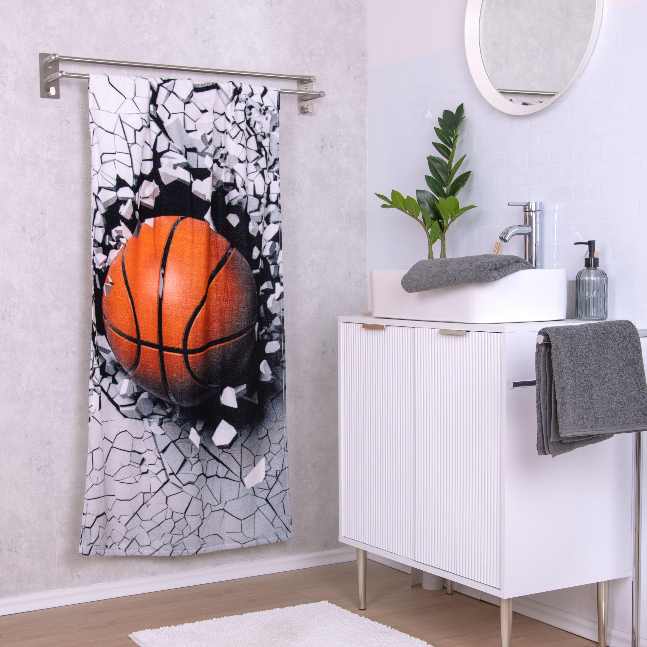 Herding Serviette de Bain Young Collection, Effet 3D Basket-Ball, 75 x 150 cm, 100% Coton/Velours, Multicolore