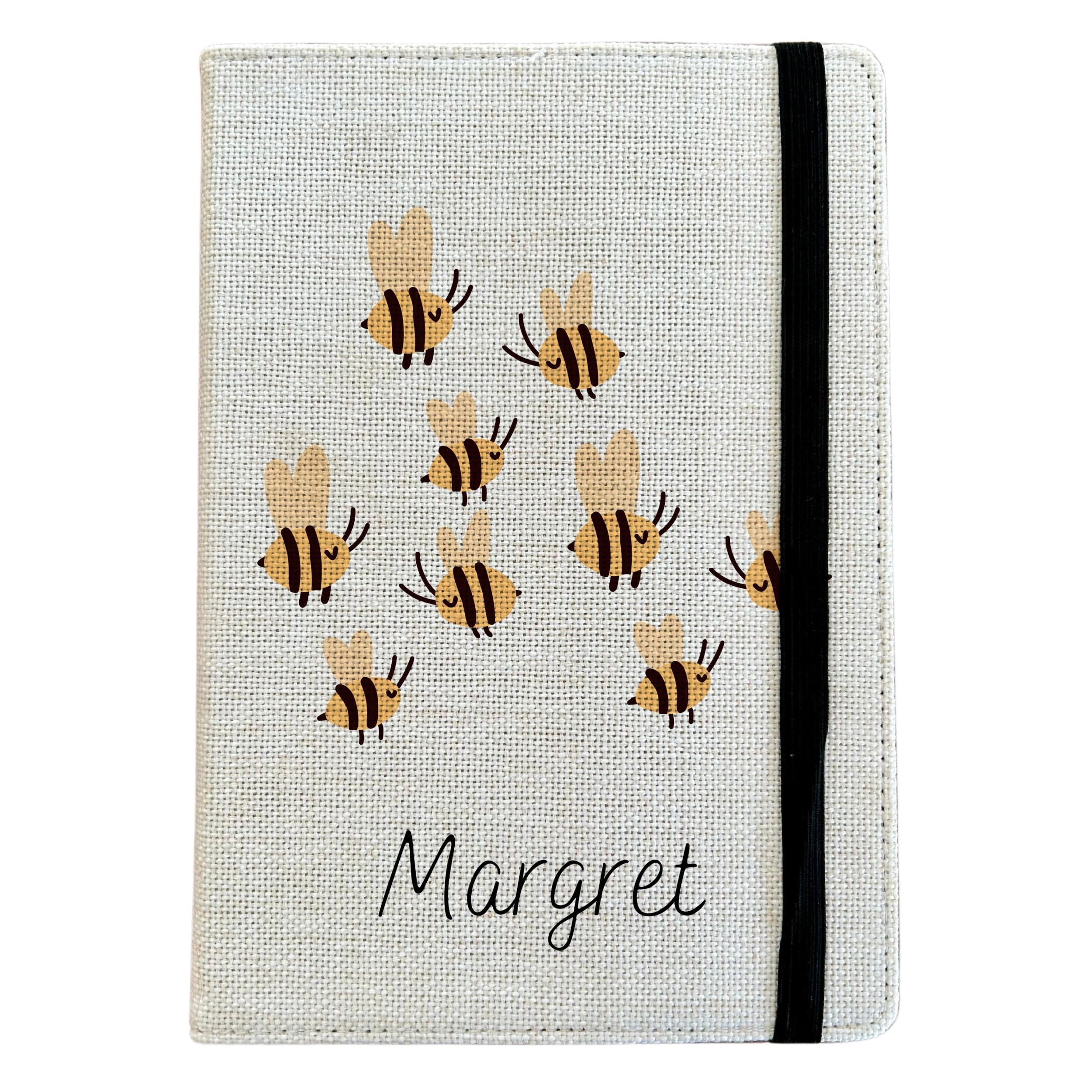 Personalised Bee A5 Notebook - Custom Wildlife Lined Journal - Reusable Animal Notebook Cover - Linen Hardback Journal Cover Gift