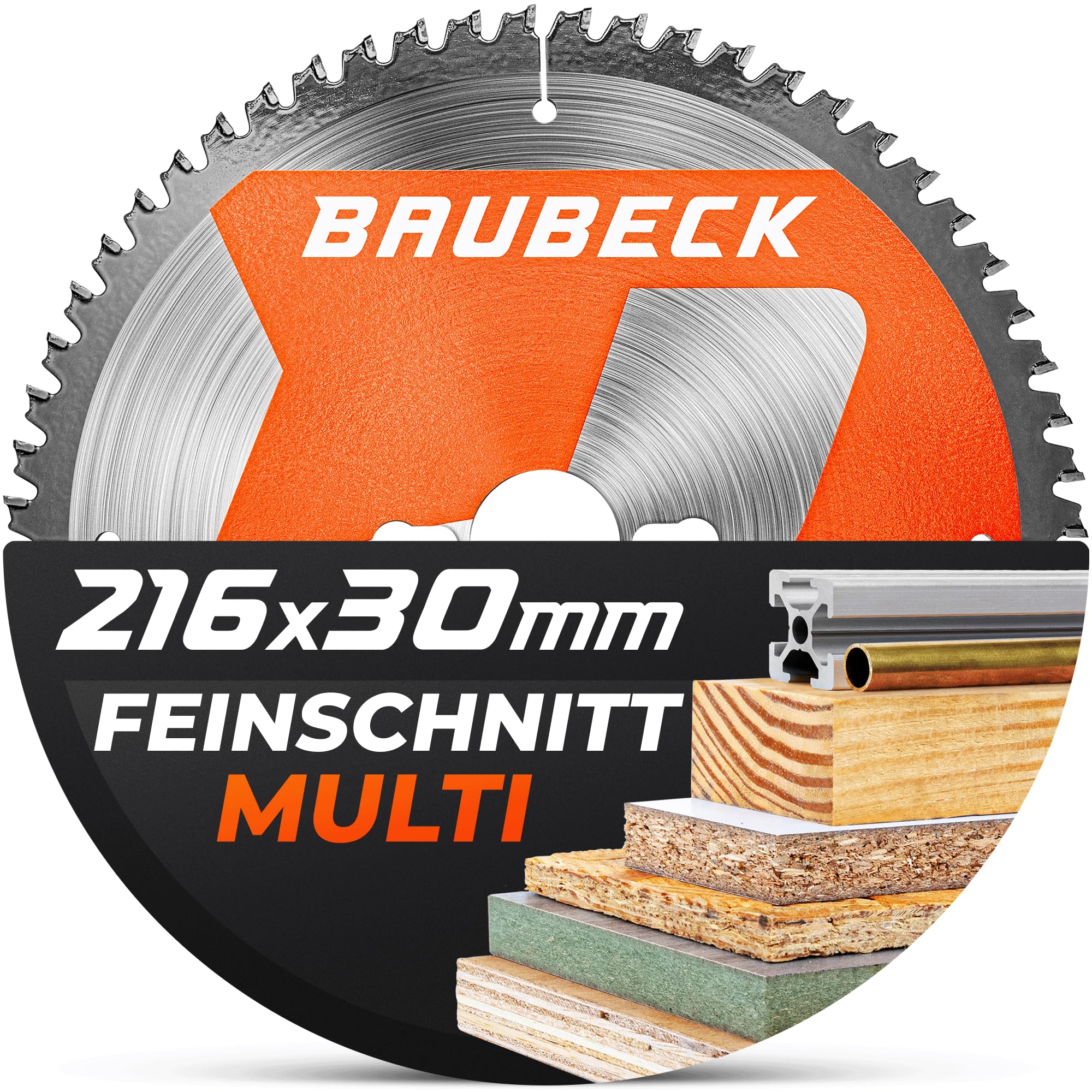 BAUBECK Sägeblatt 216x30 1.8mm Feinschnitt in Holz & Alu, 60 Zähne für Kapp- & Tischkreissägen, wie Metabo KGS 216M, GCM 8 SJL kompatibel, Kreissägeblatt 216, Kappsägeblatt 216