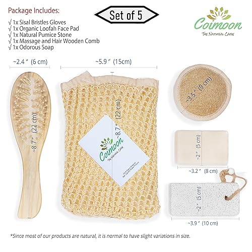 Miniatura 9 de Coimoon Set (fabricado en Europa) almohadillas faciales de lufa orgánicas exfoliantes y esponja de ducha con piedra pómez natural, lufa, esponja