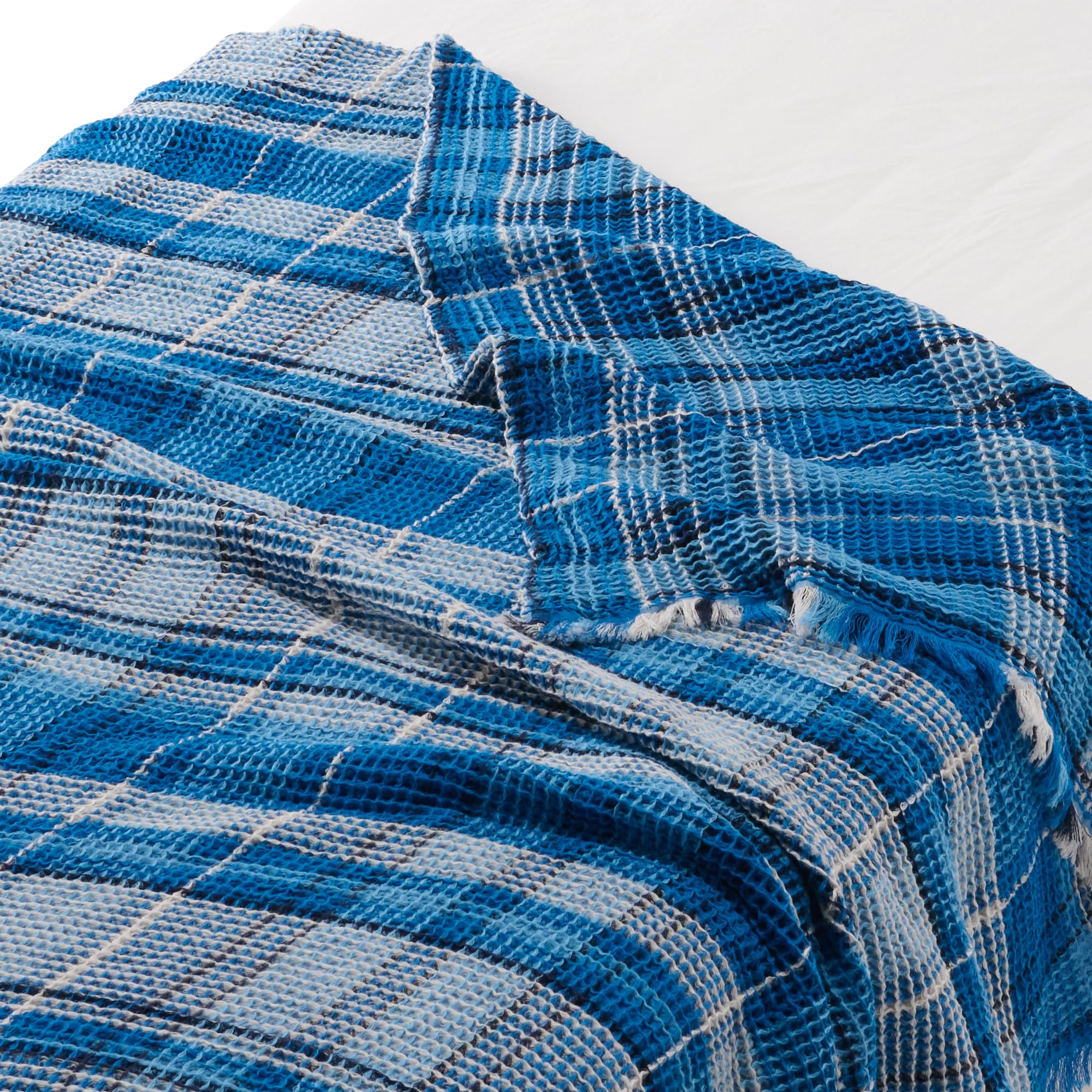 Amazon.co.jp: 無印良品 マドラスチェック ワッフル織ケット ブルー