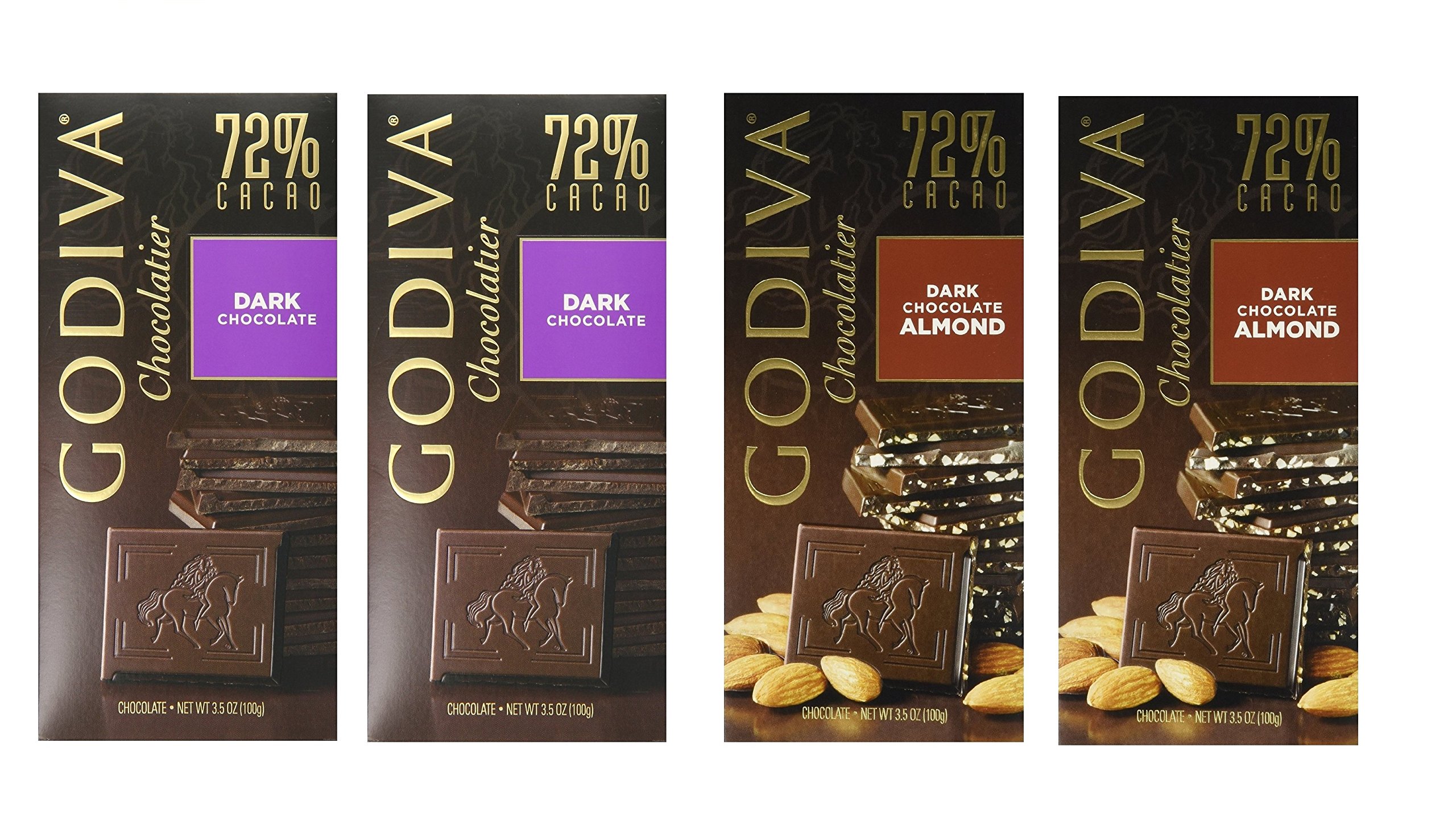 Godiva Chocolatier, 2 Variety Pack,3.5 Oz Each, 2 of Each : 72% Dark Chocolate, 72 % Dark Chocolate 