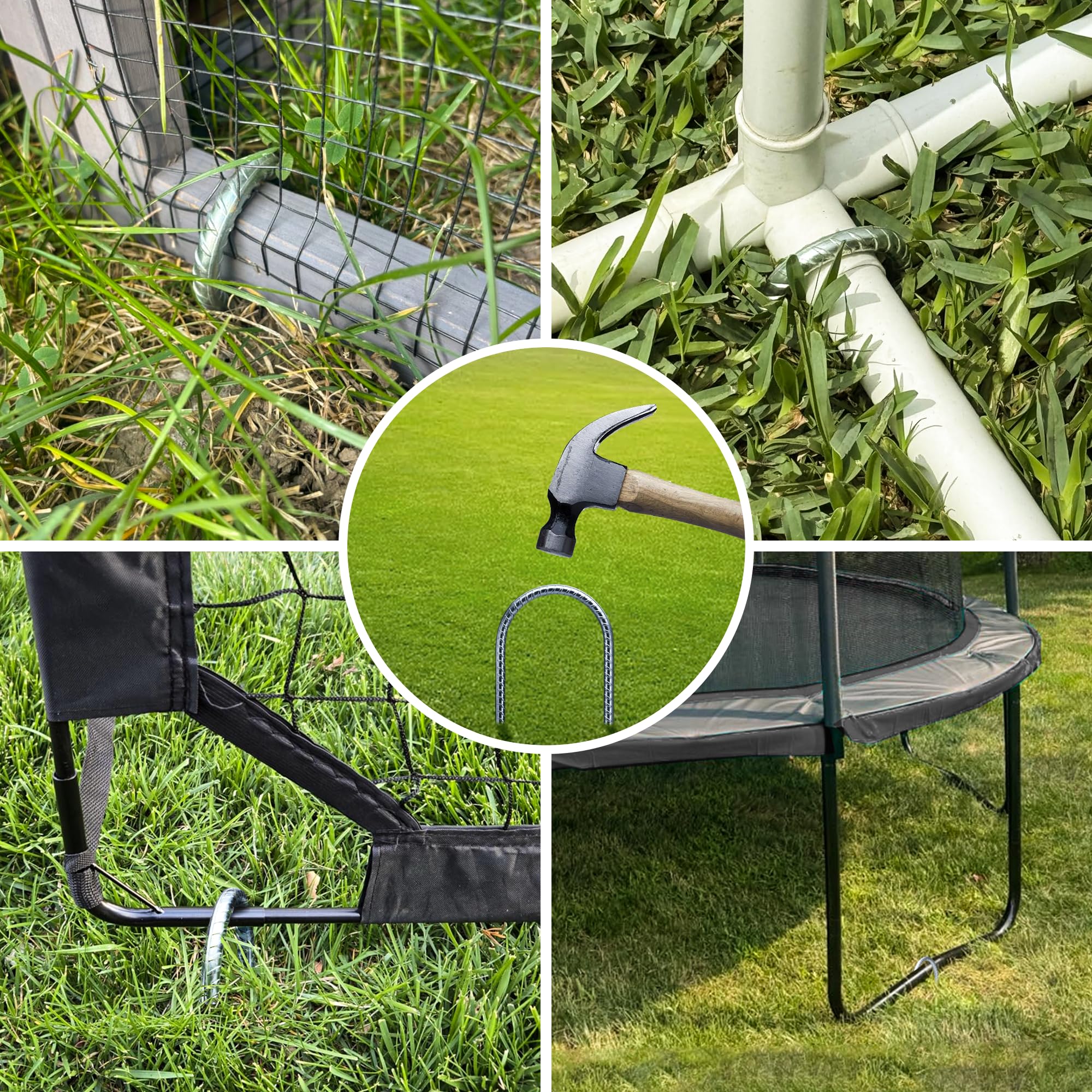 YANYUCB Bodenanker, verzinkter Stahl, Bewehrungsstäbe, Trampolinpfähle, 30,5 cm, robuste U-Haken, Bodenpfähle zur Befestigung von Zelten, Schaukelrahmen, Trampolinen, Gartenarbeit, 8 Stück