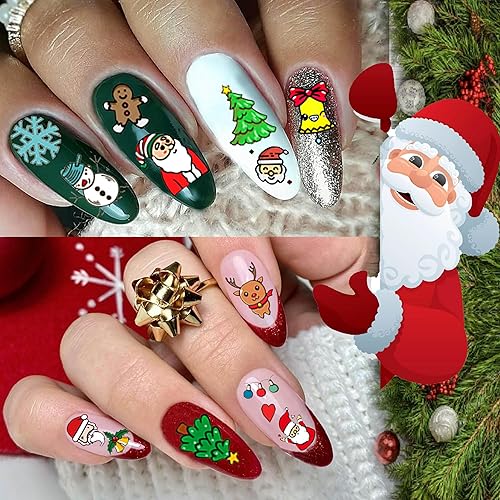 Miniatura 2 de COKTAK 6 hojas de calcomanías de uñas de Navidad para manicura, calcomanías autoadhesivas divertidas de Papá Noel, alce y ciervo, calcomanías de