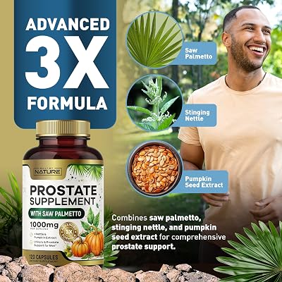 Built by Nature Prostate Supplement with Saw Palmetto - Advanced 3X Formula + Stinging Nettle and Pumpkin Seed Extract Urinary and Prostate Health Support for Men - 120 Capsules