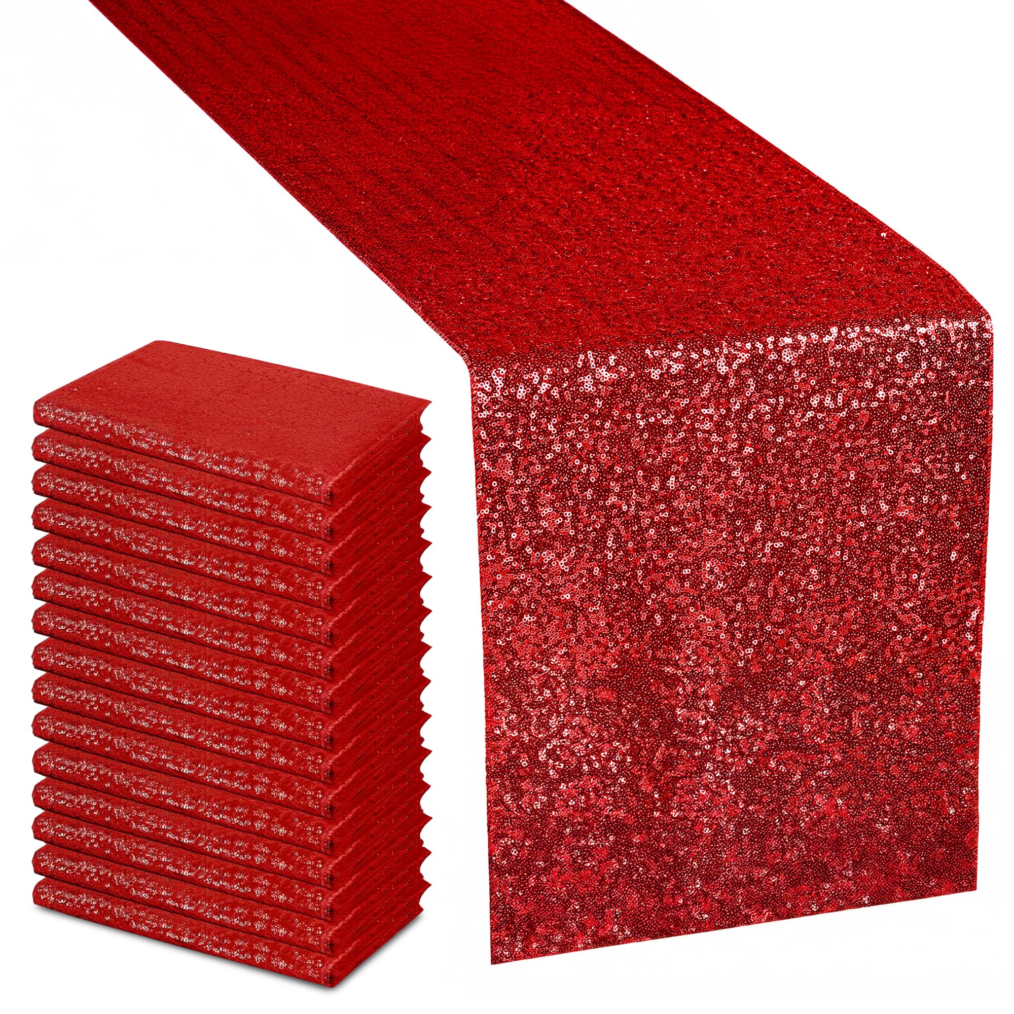 Trimming Shop 11x108 Inch Shimmer Sequin Table Runner Glitter Table Runner Overlay Sequin Table Linen Fabric for Dining Party Wedding Reception Banquet Table Decoration, Red, 1pc โ image 1
