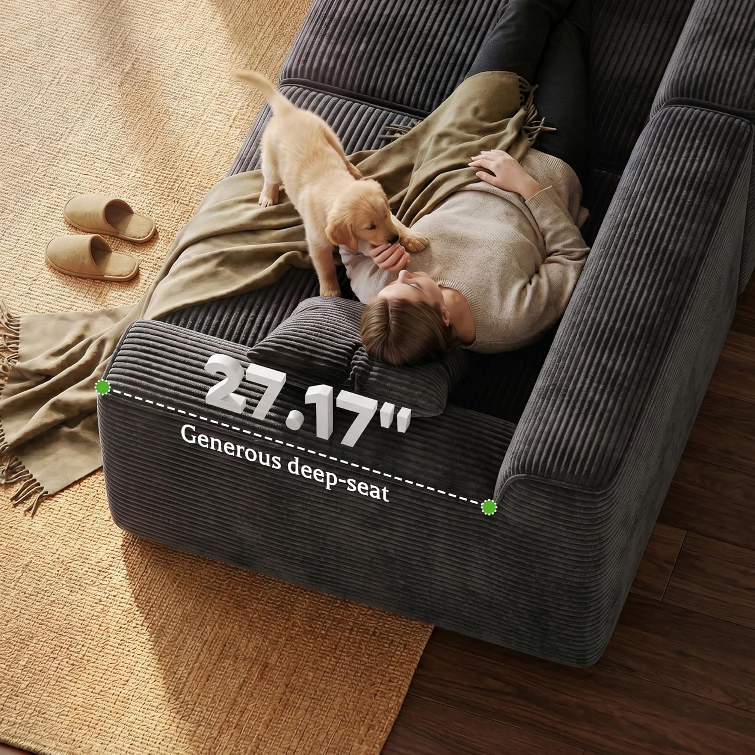 Homkdom L-Shaped Cloud Boneless Couch with Deep Seat, Modular Sectional Sofa with Oversized Chaise, 6 Layouts Combination for Living Room, Apartment, No Assembly (Grey, Left Facing Chaise) | High-Resilience Foam, Oversized Chaise, Deep Seat, Back Pain Relief, Flexible Modular, No Assembly