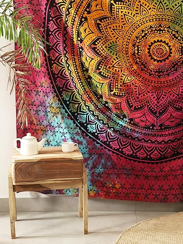 Vista 115 de Popular Handicrafts Tapestry Wall Hanging Hippie Ombre Mandala Bohemian HippyMetallic Shine Intricate Indian Tapestries Bedspread 84 x 90 Inches