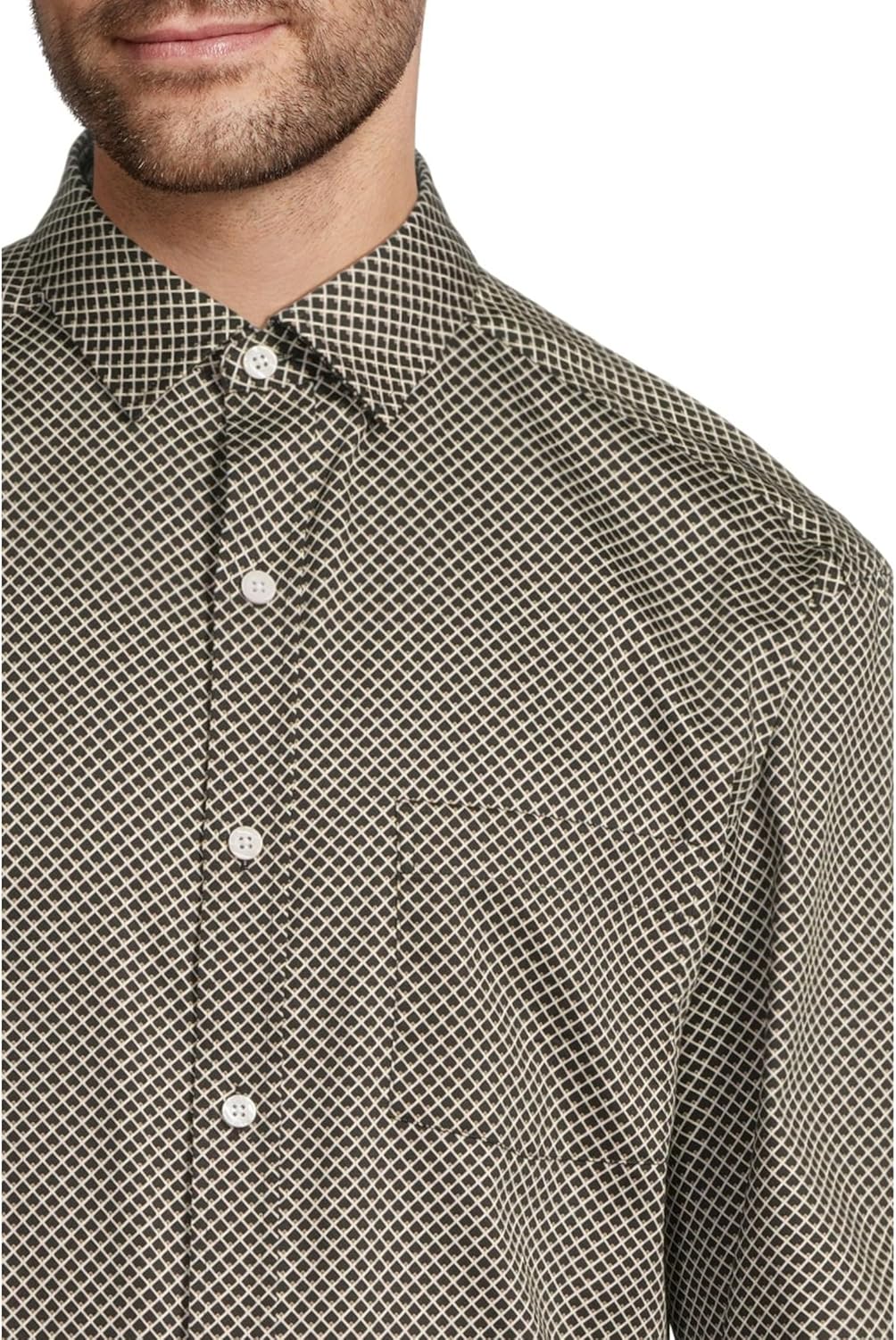 Men's Printed Cotton Shirt, Black Diamond Grid