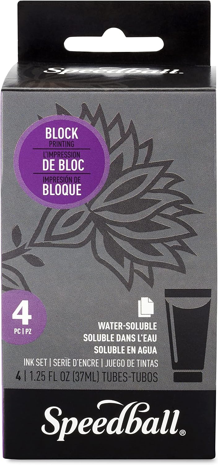 Speedball Water-Soluble Block Printing Ink Starter Set, 4-Color Set, 1.25-Ounce Tubes