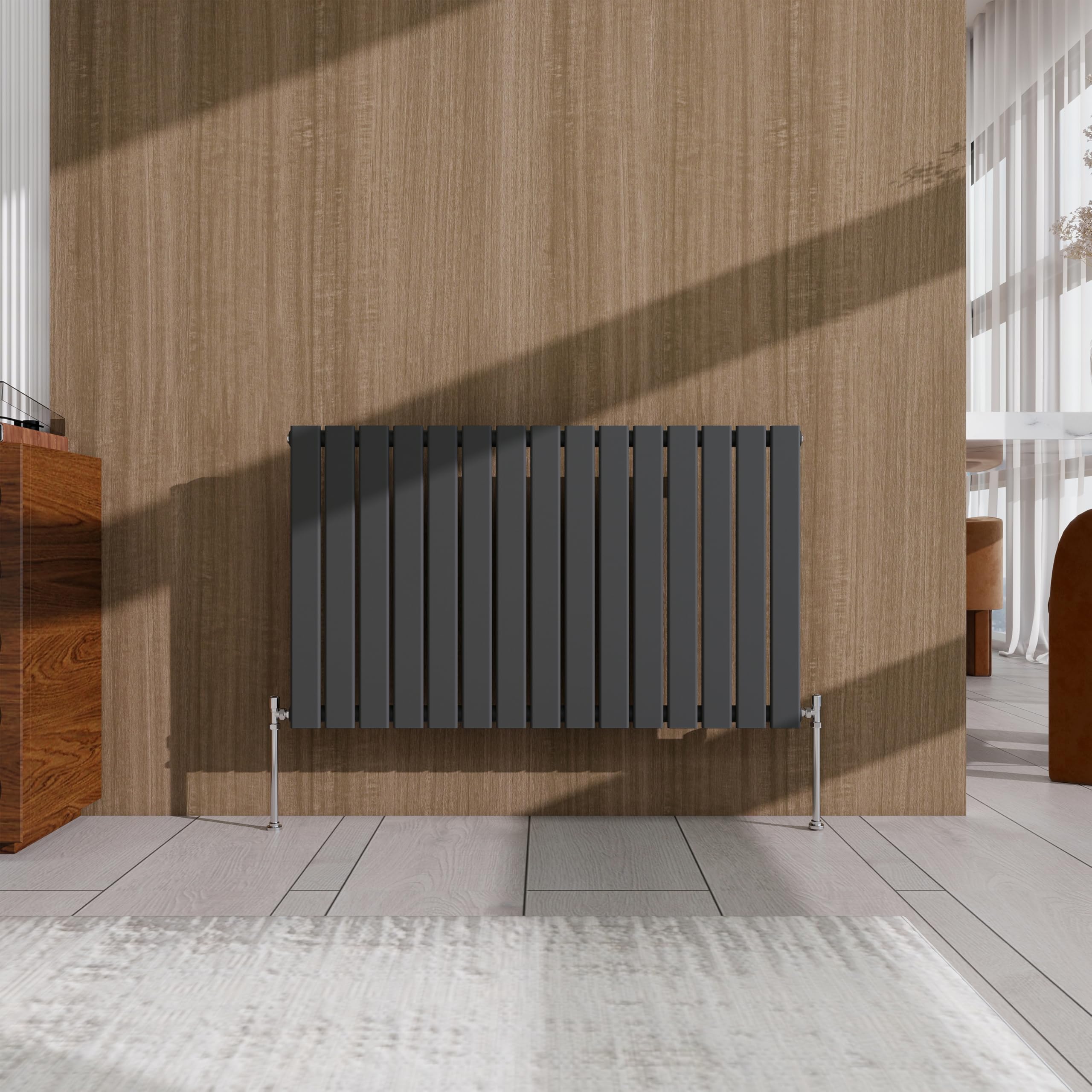 Anthracite Horizontal Designer Radiator – 600×1020mm Single Panel Flat – Modern Central Heating Bathroom Radiator