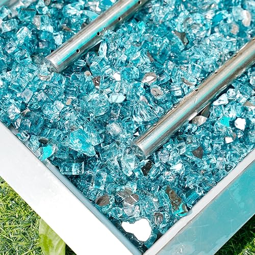 Miniatura 68 de Skyflame 4.53 kg de vidrio resistente al fuego, de 1.27 cm, de brillo intenso para paisajismo de chimenea, lugar para fogatas, Platino reflectante