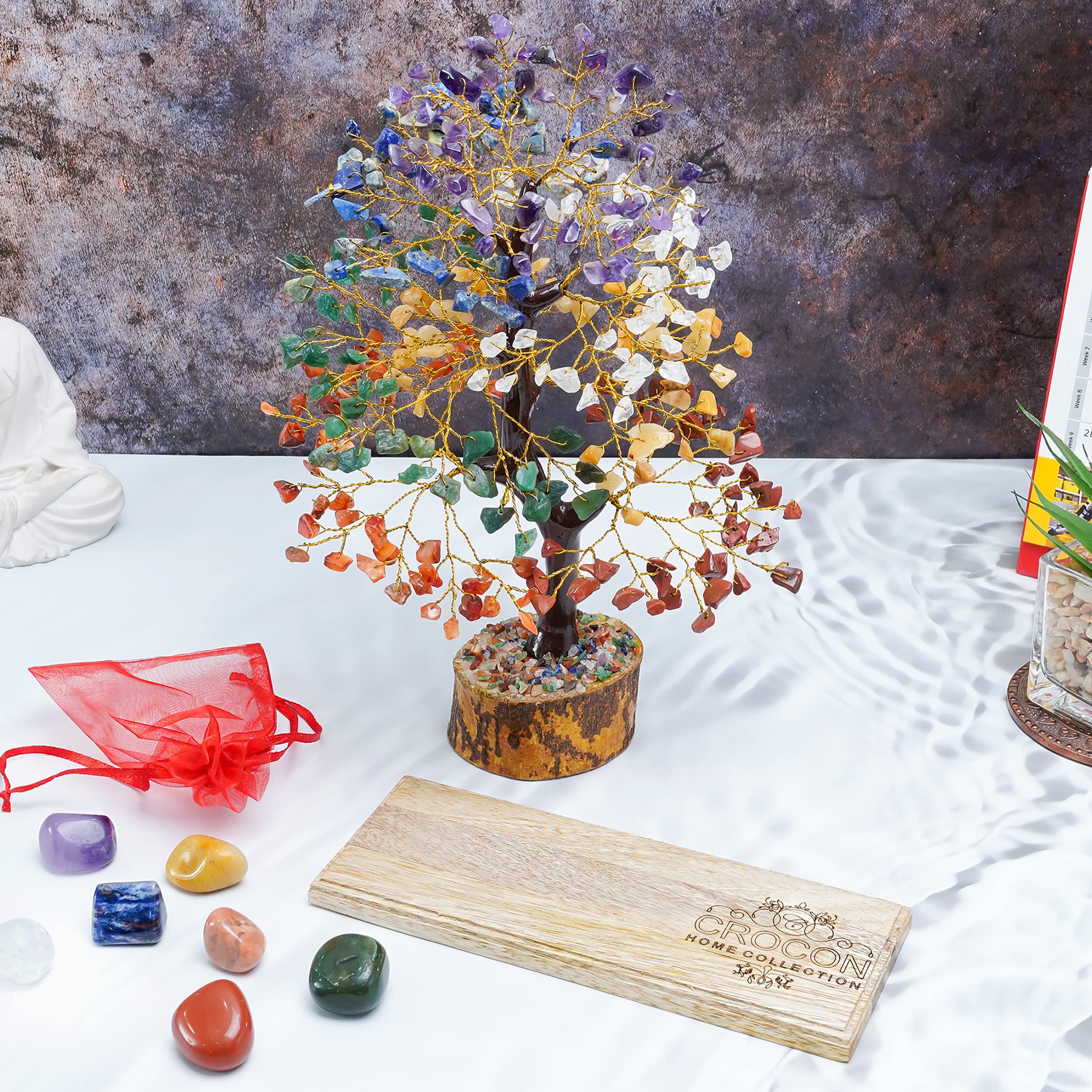 Árbol de la vida de los 7 chakras: árbol de la vida de cristal de los siete chakras, decoración de madera, piedras preciosas hechas a mano, decoraciones de cristal, regalos espirituales, Feng Shui