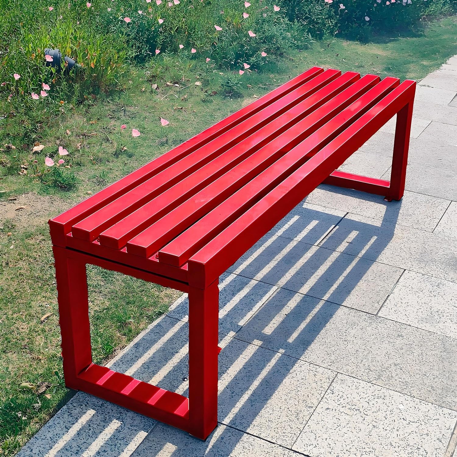 Banc d'extérieur en métal rouge 120cm sans dossier de jardin en fonte pour porche et parc
