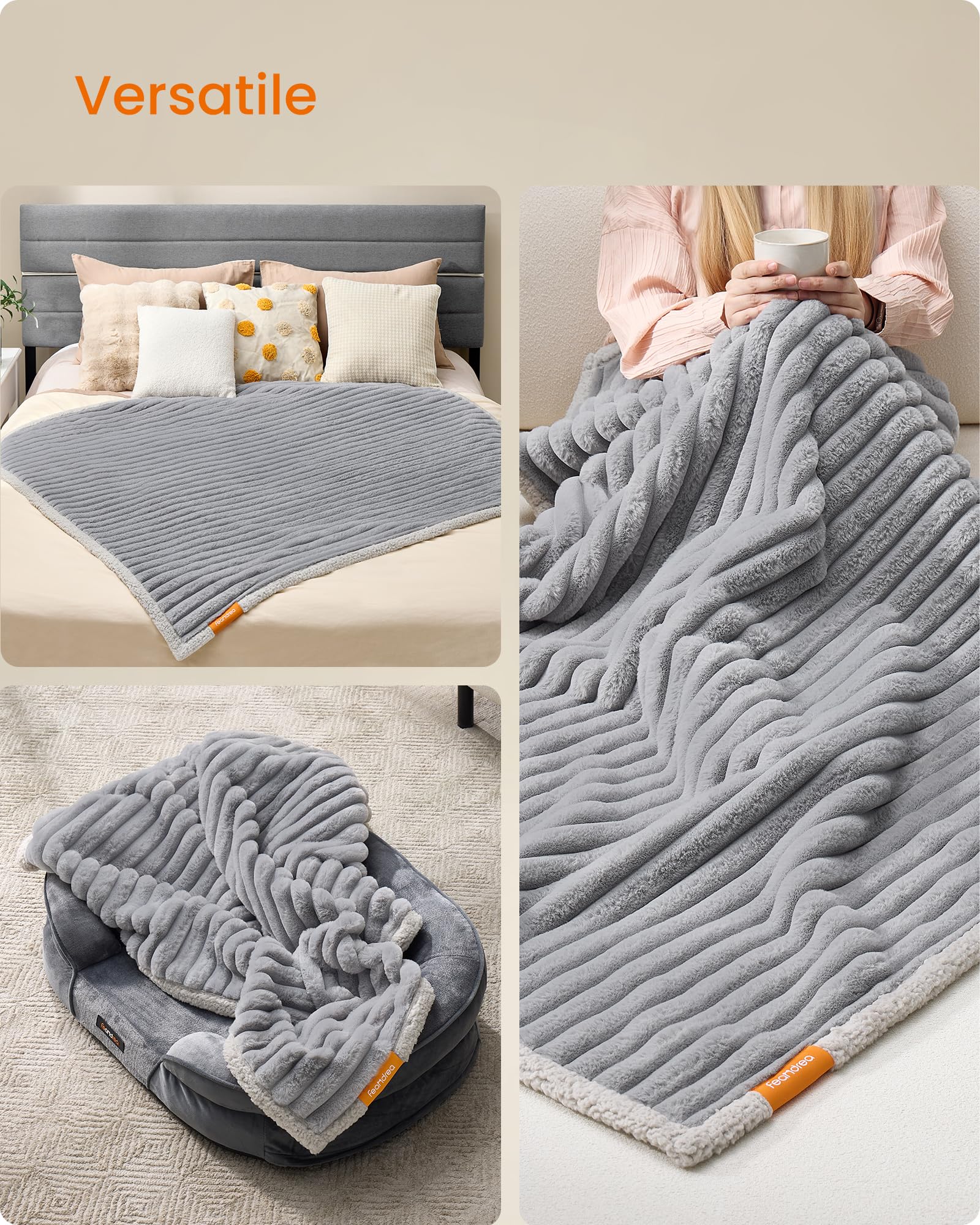 Feandrea Tappeto Impermeabile per Cani, Coperta Reversibile di Taglia XXL, 203 x 152 cm, per Cani di Taglia Grande e Extra Grande, Copridivano, Lavabile, Grigio Tortora e Grigio Chiaro PPB038G01