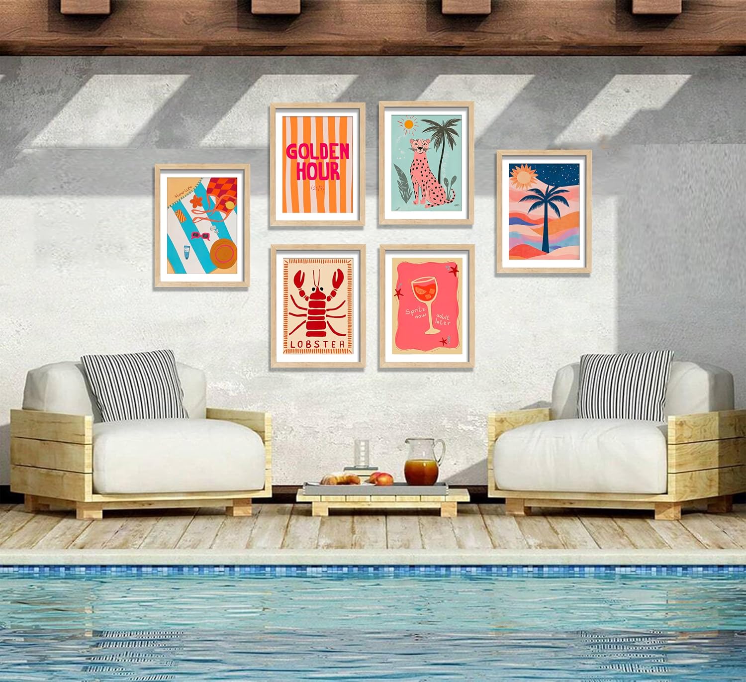 Colorful Beach Preppy Canvas Wall art Coastal Aesthetic Room Pictures Wall Decor Leopard Beachy Palm Tree Painting Posters Prints Artwork for Girls Bedroom Dorm Apartment Decoration Unframed