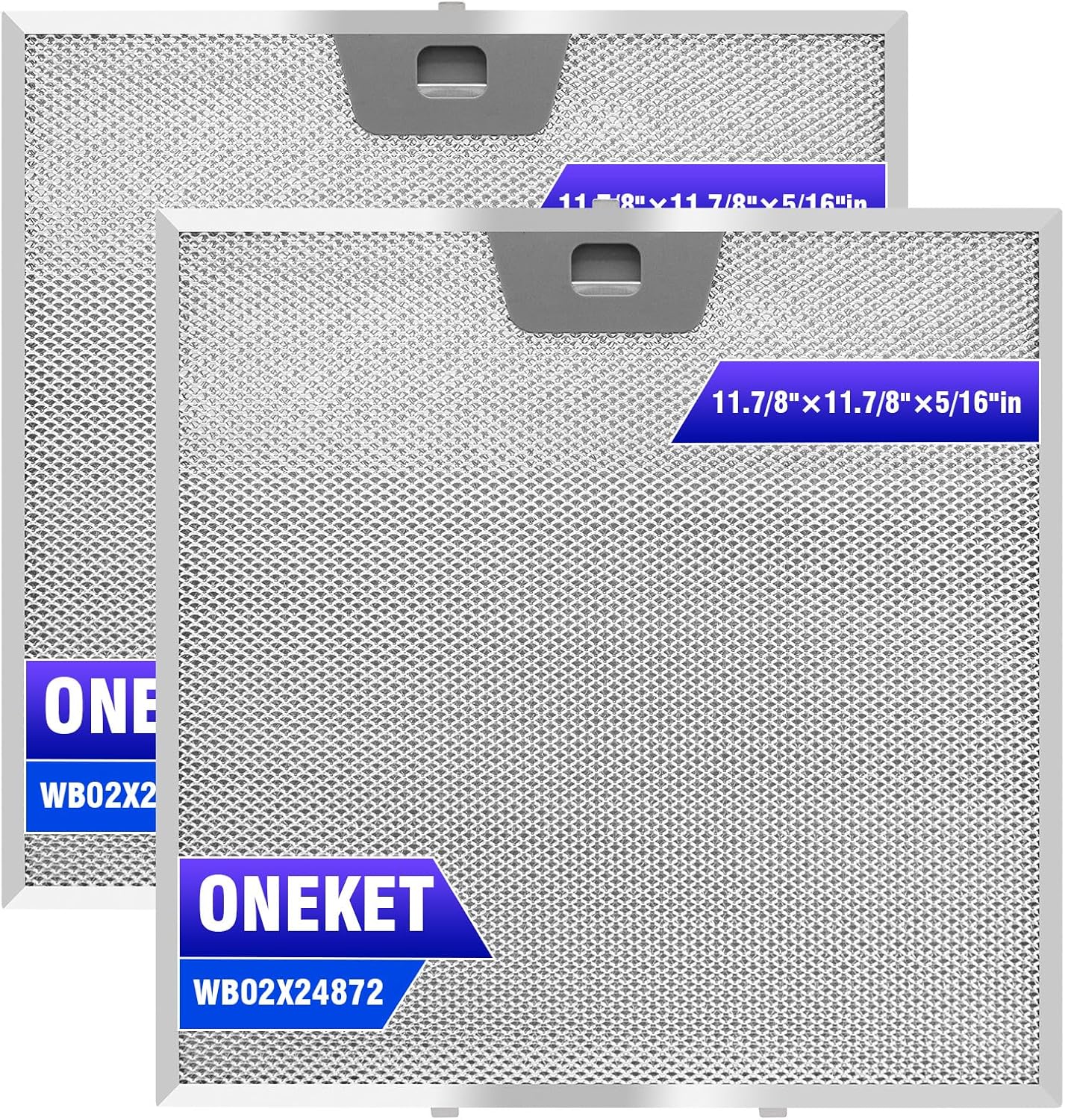 WB02X24872 Range Hood Grease Filter Replacement - 2 Pack, Fits 11 7/8 x 11 7/8 x 3/8 Inch Vent Hoods