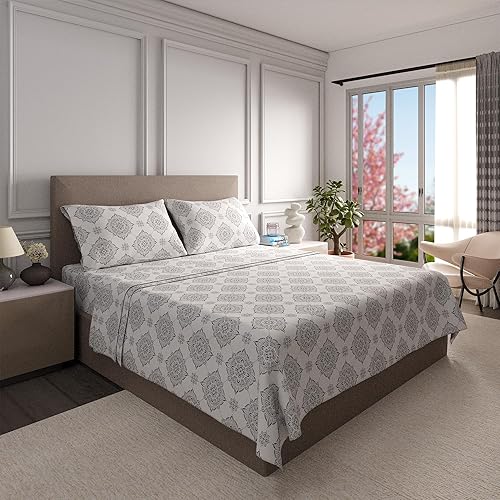Miniatura 4 de Color Sense Sábanas ricas de algodón percal para hotel, sábanas de tamaño Queen color gris damasco, resistentes a las arrugas, cepilladas para mayor