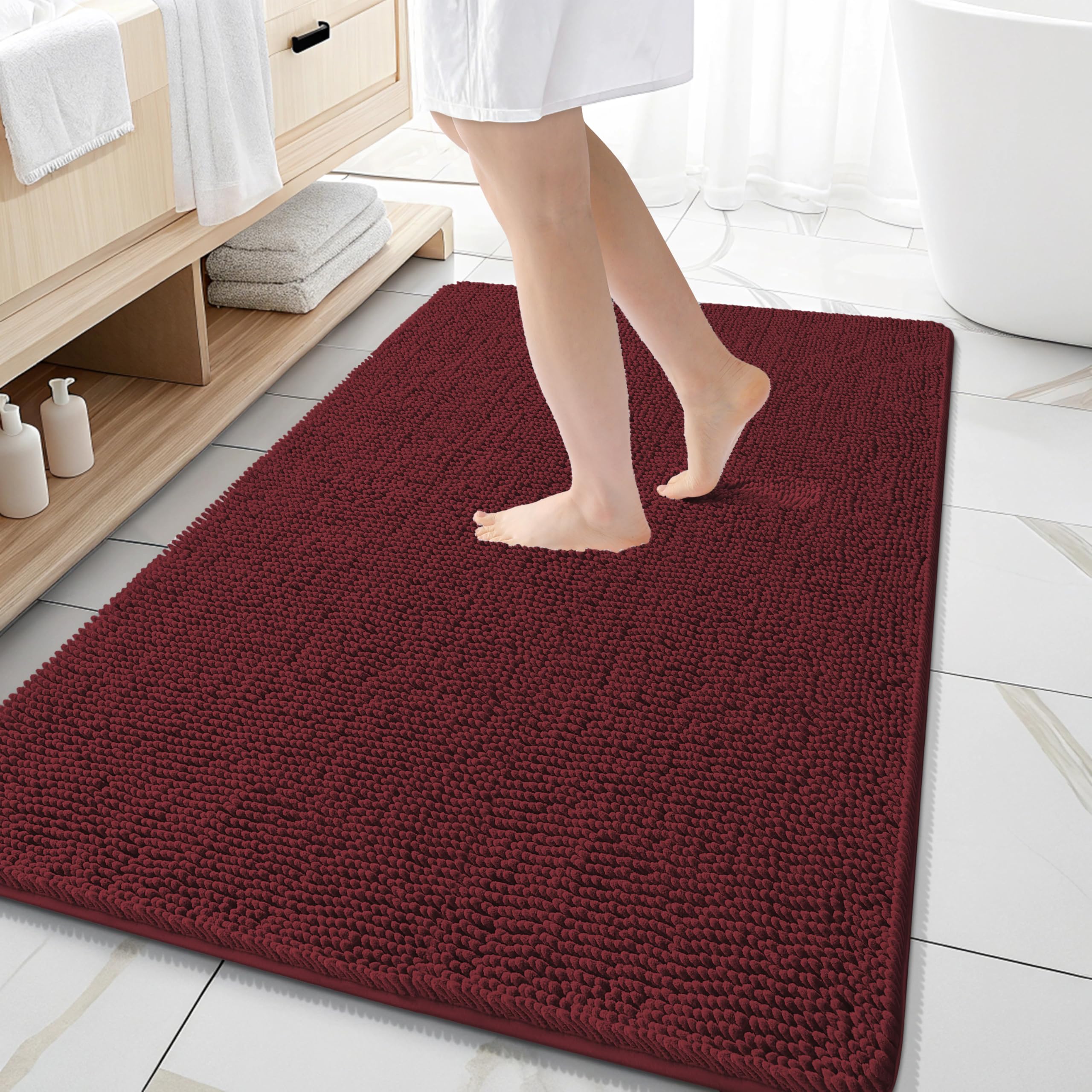 OLANLY Large Bathroom Rugs 59x35, Extra Soft Absorbent Chenille Bath Rugs | Andorra Red-Brown, Quick-Drying Rubber Backing, Washable Bath Mat for Bathroom Floor, Tub and Shower, Home Decor Accessories