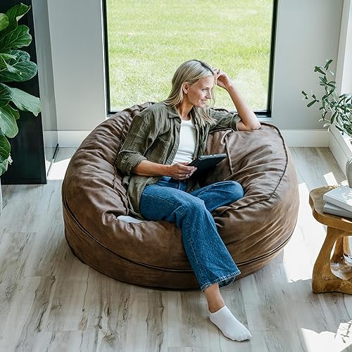 Miniatura 399 de Big Joe Fuf - Puf extragrande (XXL) relleno de espuma con funda extraíble, color niebla Lenox, poliéster tejido duradero, 6 pies, gigante Negro