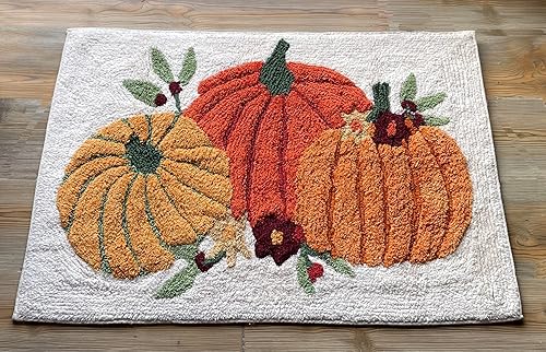 Miniatura 8 de KEMA Tapete rectangular suave de 100 % algodón para Halloween, estilo calabaza, de uso regular, de felpa, absorbente de agua, borde decorativo, para