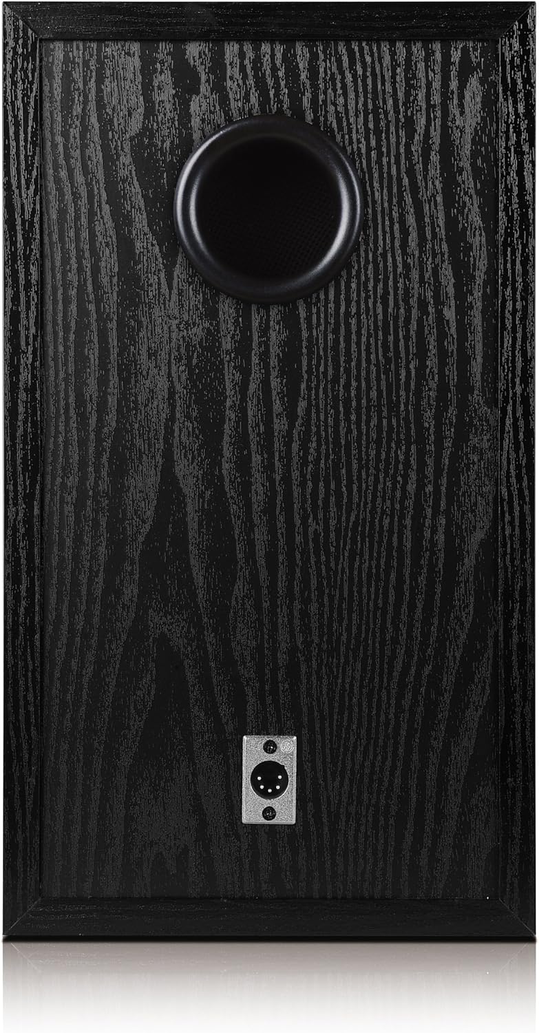 Rear view of the passive speaker showing the XLR input port and bass reflex port