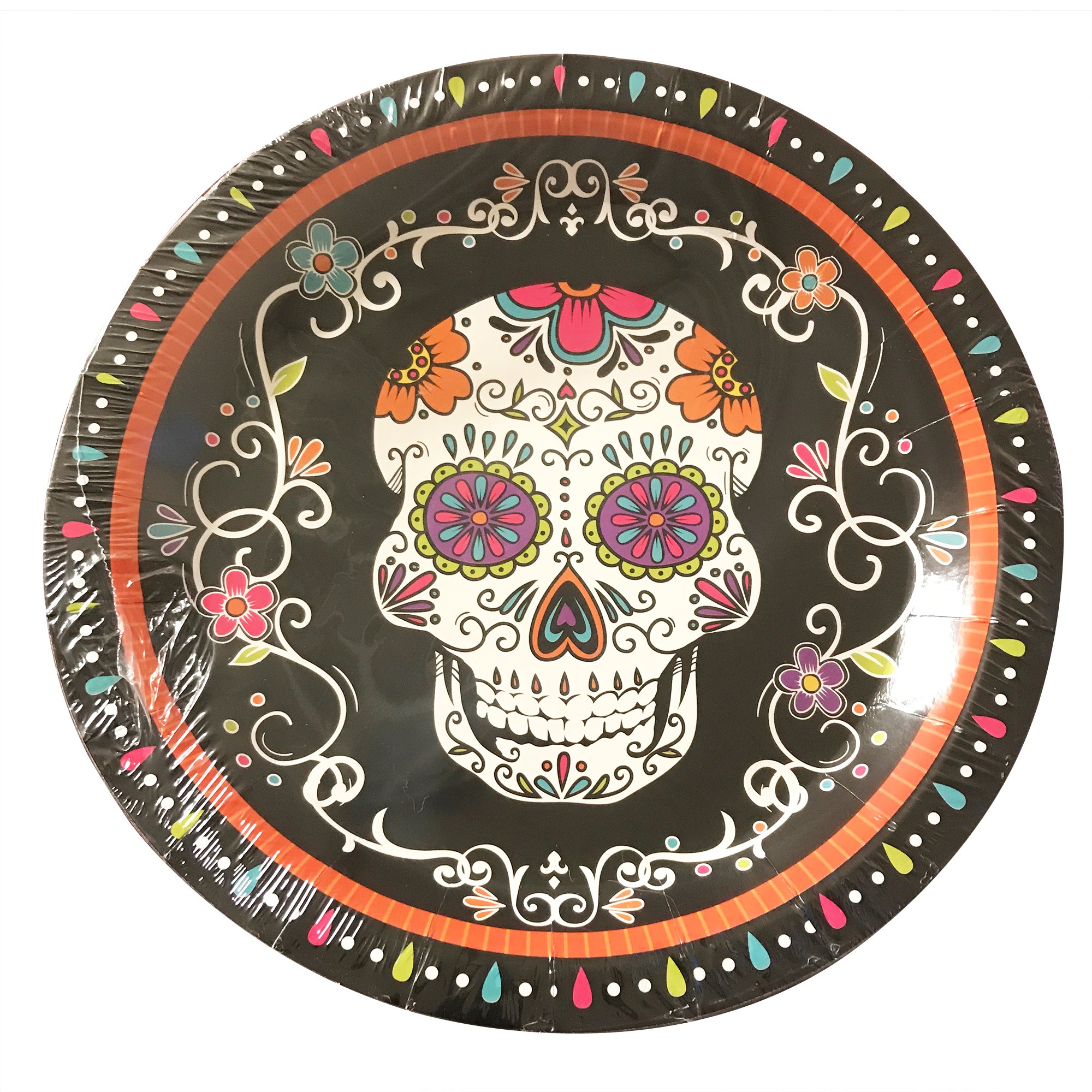 Day of The Dead Party Supplies Featuring Sugar Skull 9" Dinner Plates by PARTY SWAG (Sugar Plates)